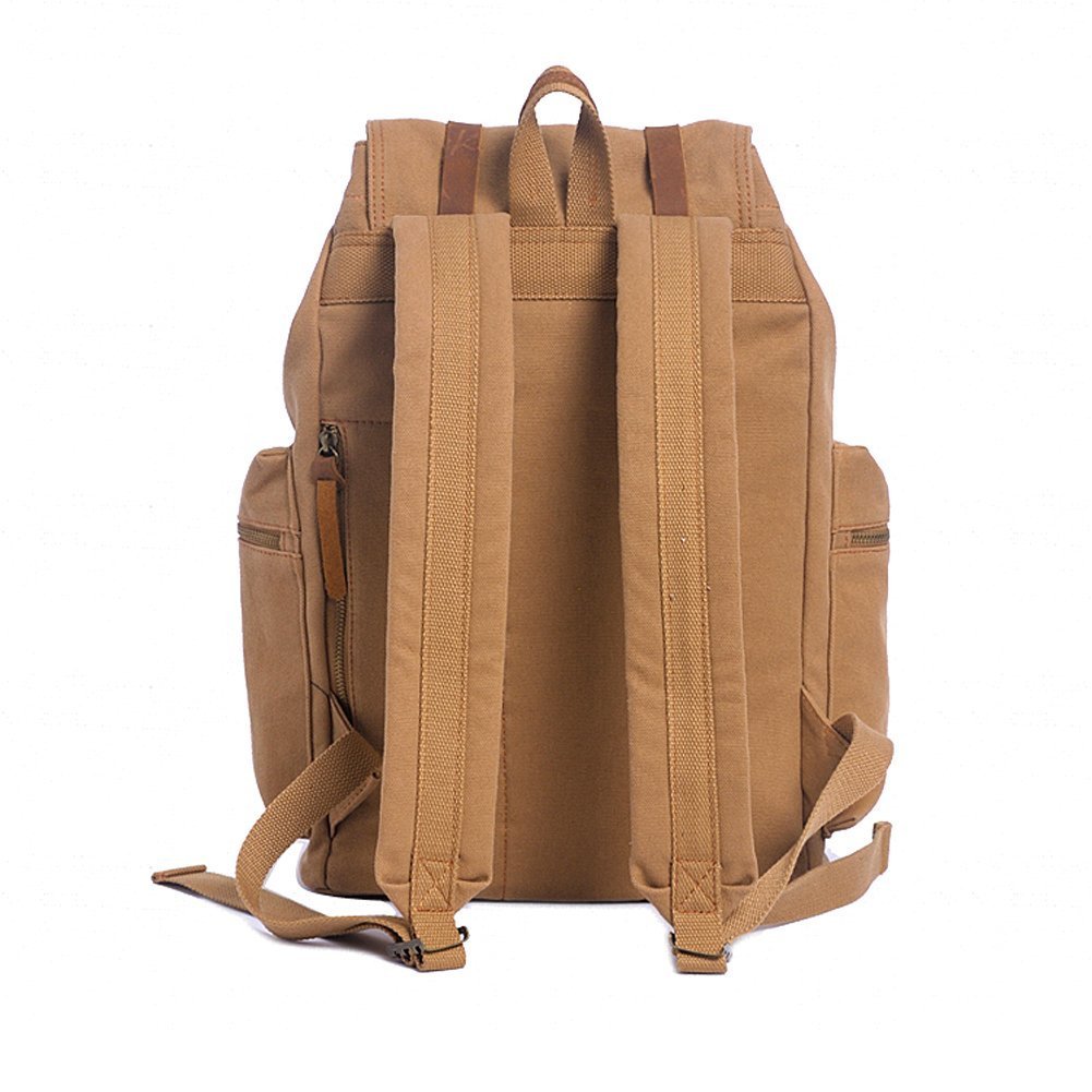 Koolehaoda Vintage Canvas Backpack Leather Rucksack Knapsack Unisex Casual Backpack 17inch Laptop Backpack Hiking Bag(L Khaki)