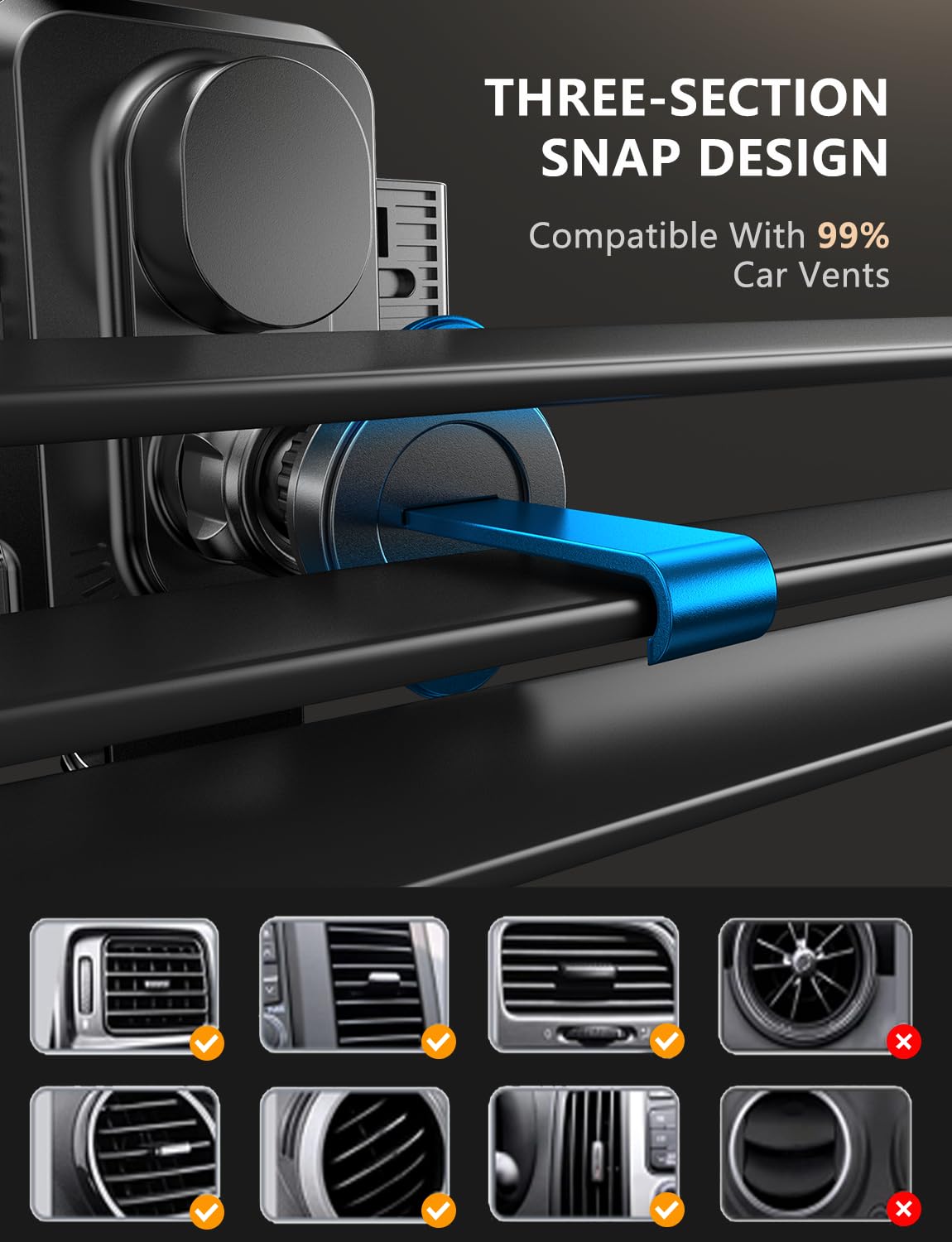 Wireless Car Charger, Phone Holders, 15W Auto Clamping Phone Mount Car Accessories for iPhone 16 15 14 13 12 Mini Pro Max 11, Samsung Galaxy S24 Ultra S23 S22+ Note 20, etc - Dark Black