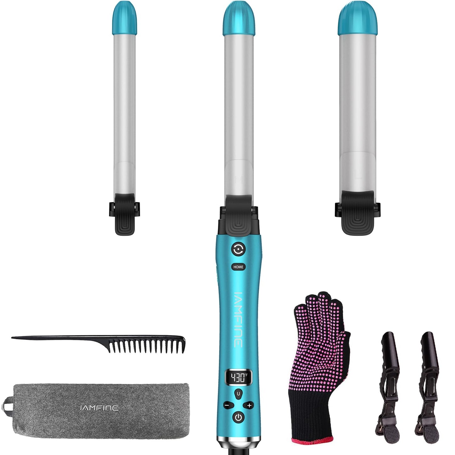 3 in 1 Auto Rotating Hair Curling Wand - IAMFINE Automatic Rotating Curling Iron with Interchangeable Ceramic Barrels(0.75", 1", 1.25"), Instant Heat Up Hair Curler, Adjustable Temp Hair Styling Tools for Beach Waves