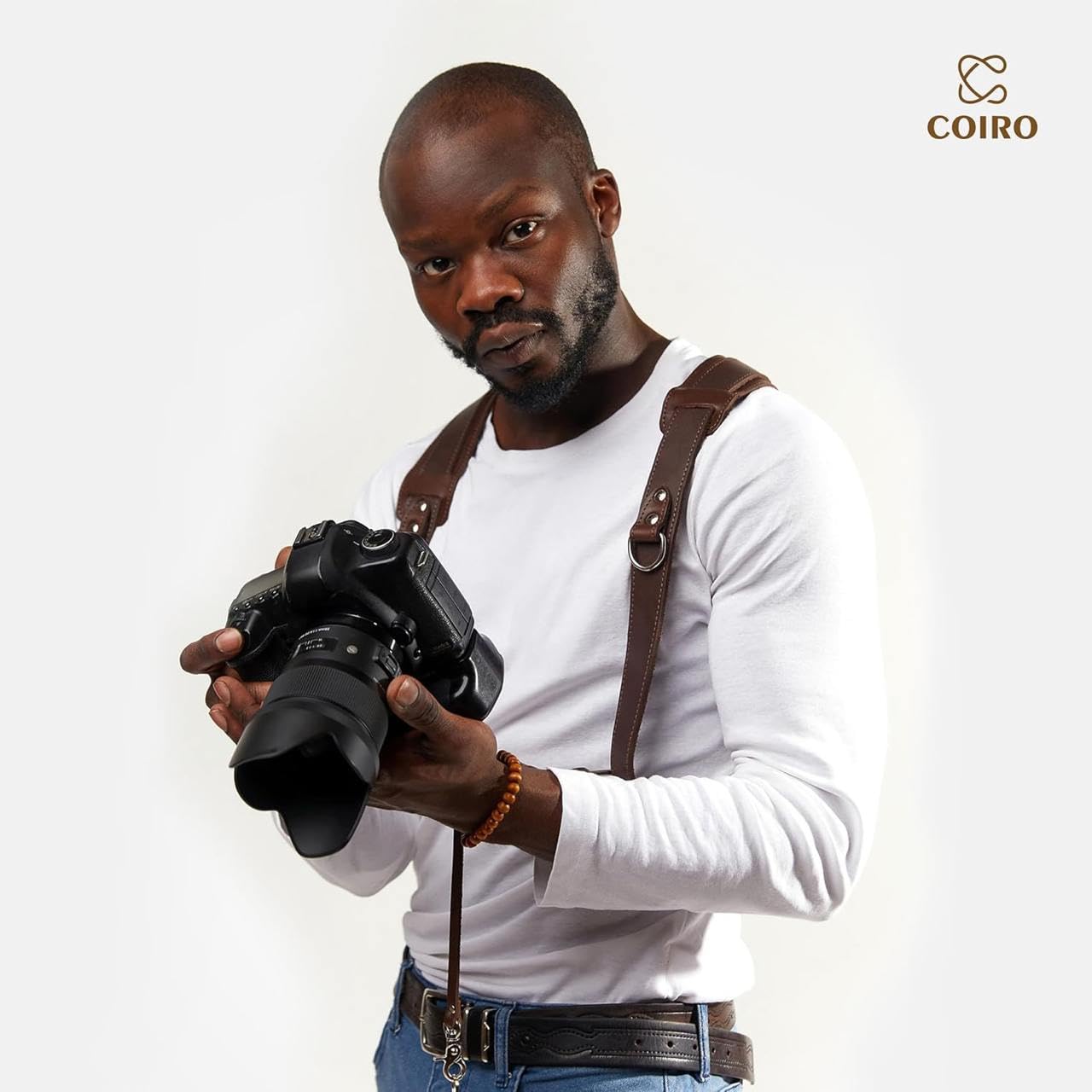 C Coiro Camera Harness for 2 Cameras – Dual Shoulder Leather Camera Strap – Double Camera Harness for DSLR/SLR, Brown, One Size