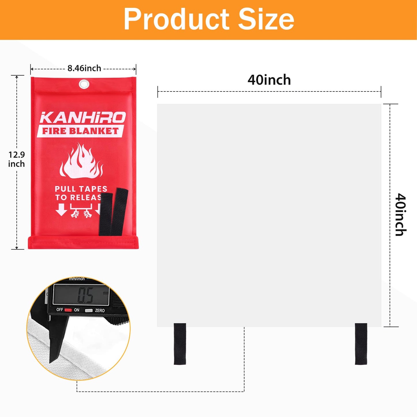 Emergency Fire Blanket for Home Kitchen - KANHIRO Fiberglass Fire Suppression Blanket Great for School, Fireplace, Grill, Car, Office, Warehouse (4 Pack, 39 in X 39 in)
