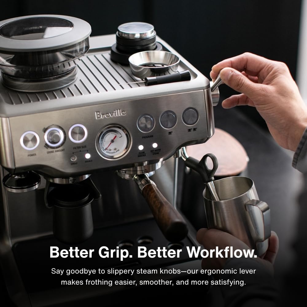 Crema Coffee Products - Replacement Steam Lever Compatible with Breville Espresso Machines - Brushed Silver - Fits the Barista Express, Infuser, Barista Pro