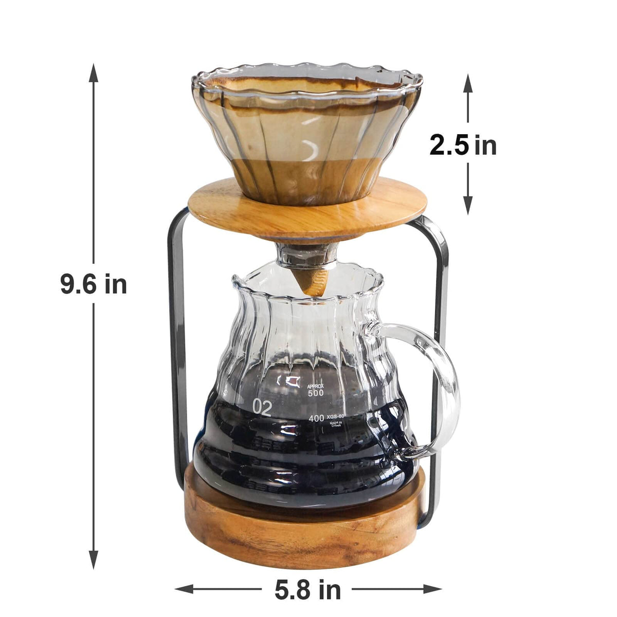 SOTECH Pour Over Coffee Station Dripper Stand Coffee Filter Wooden Filter Holder Glass Server with Paper Coffee Filters, Coffee Maker Stand Set
