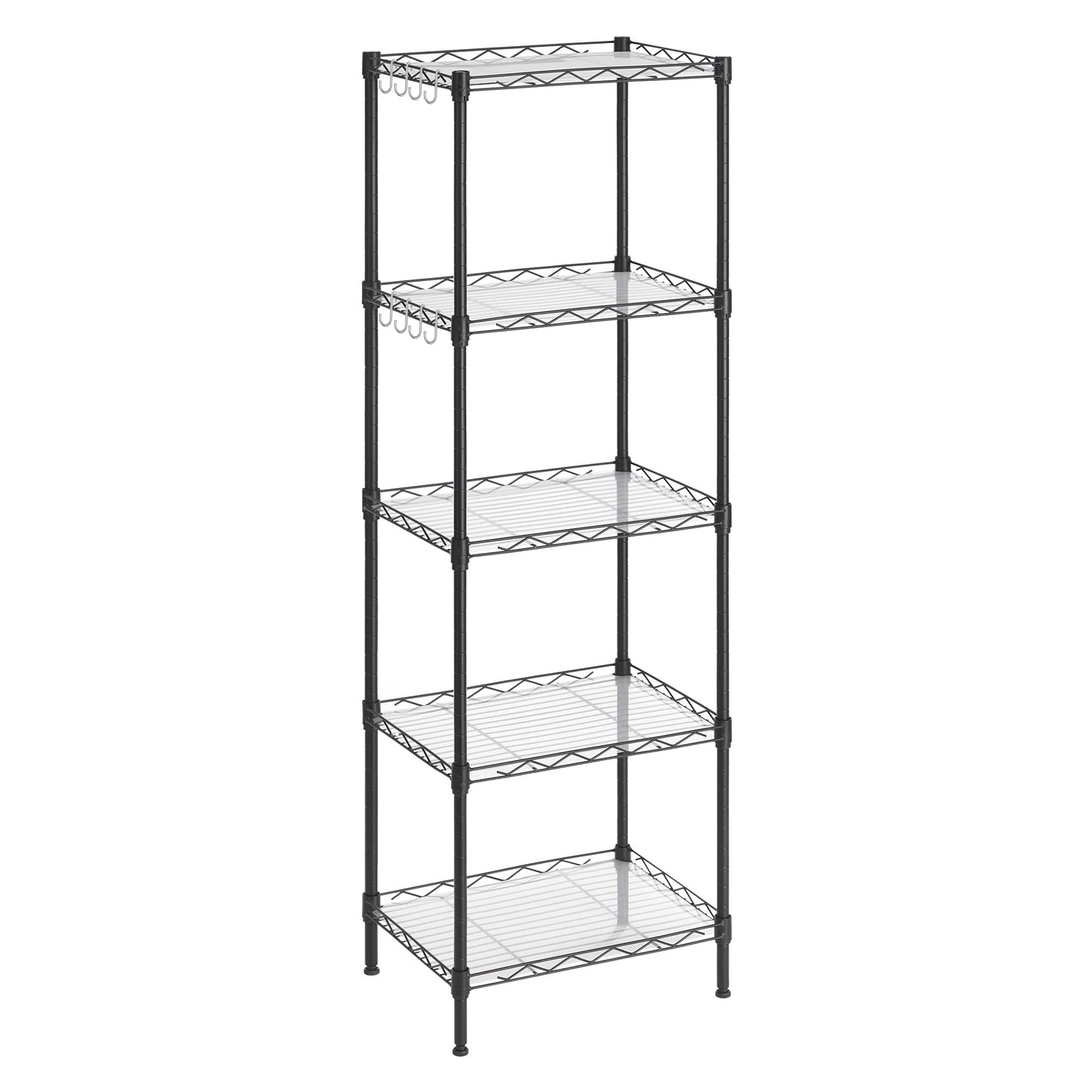 SONGMICS 5-Tier Metal Storage Shelves, Kitchen Wire Shelving Unit, Storage Rack with Adjustable Shelves, Shelf Liners, 8 Hooks, for Garage, 30 x 40 x 121 cm, Black ULGR115B01