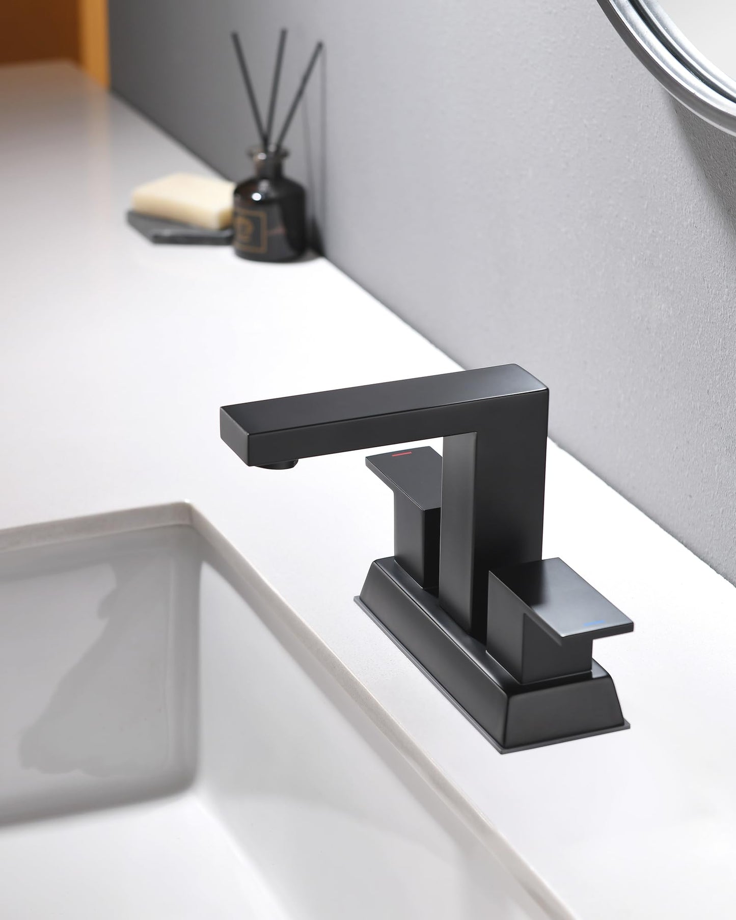 Tohlar Black Bathroom Faucet - Bathroom Sink Faucet 2 Handles, 4 Inch Centerset Bathroom Faucets for Sink 2 or 3 Holes, Matte Black Bathroom Faucet with Pop Up Drain and 2 Lead-Free Hoses, Lavatory RV