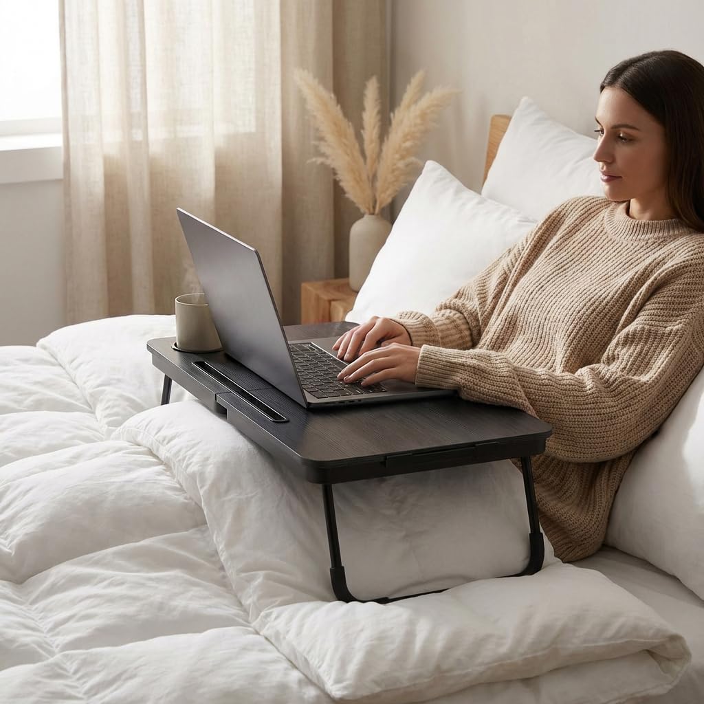 Portable Foldable Laptop Desk for Bed and Couch, Adjustable Lap Desk with Cup Holder and Phone Holder, Ideal for Working, Reading, Writing, and Breakfast -NEW-006