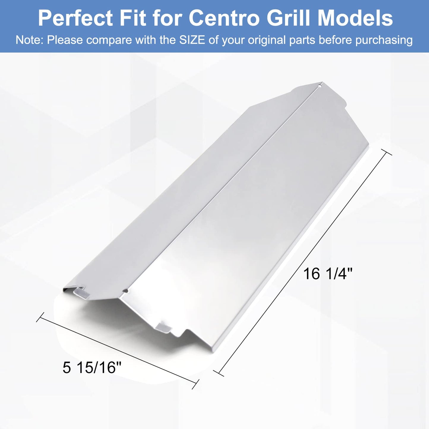 Criditpid BBQ Heat Plate Shields Replacement for Centro G50211, G50212 Grill Models, Stainless Steel Gas Grill Heat Shield Burner Cover Flame Deflector, 16 1/4 x 5 15/16 inch, 3-Pack