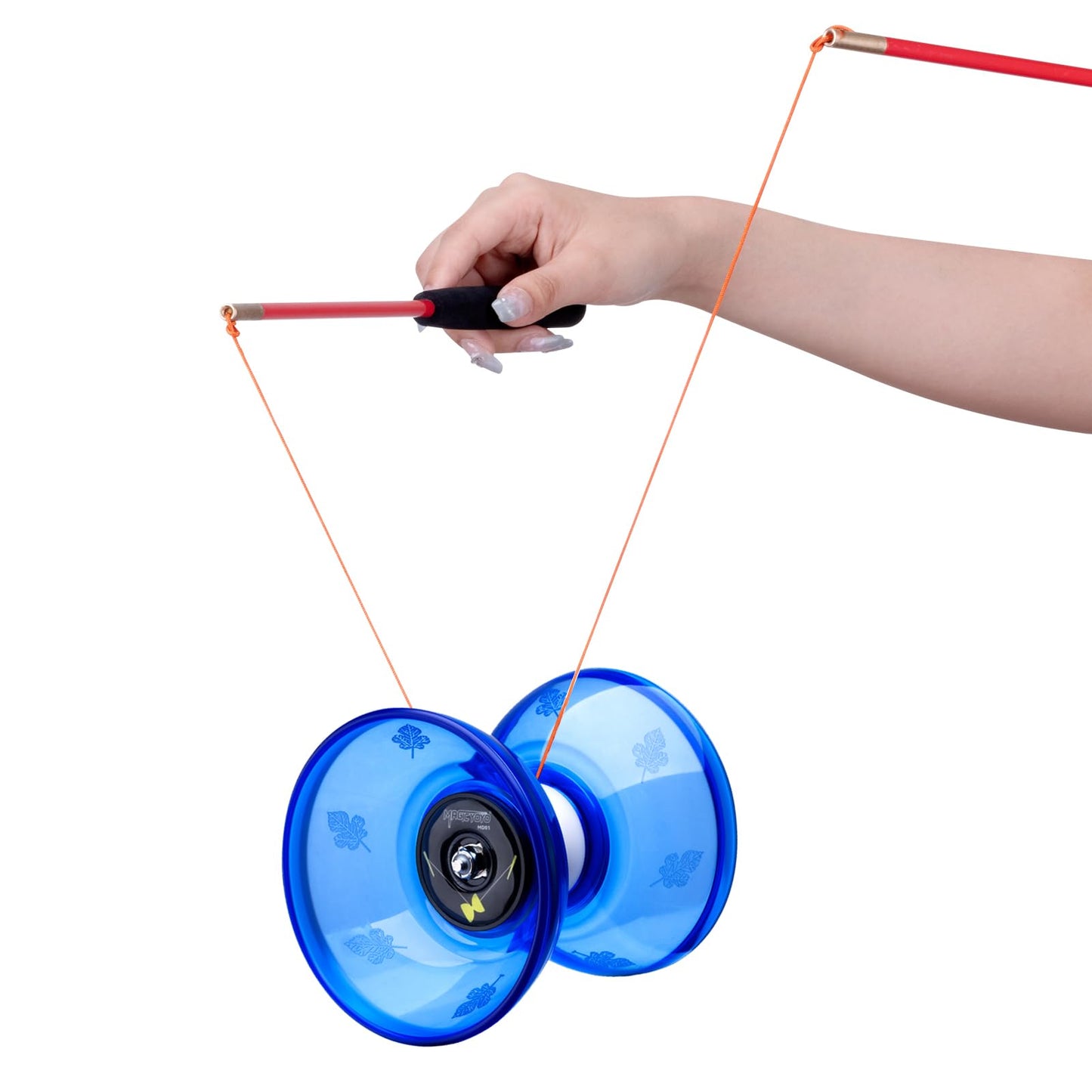 MAGICYOYO Pro Triple Bearing Diabolo Small Size 4” Chinese Yoyo Toy with 2 Pairs Carbon Sticks+ 2 Extra Strings +1 Net Bag, High Performance Chinese Yoyo Diabolo Skill Toy (Blue)