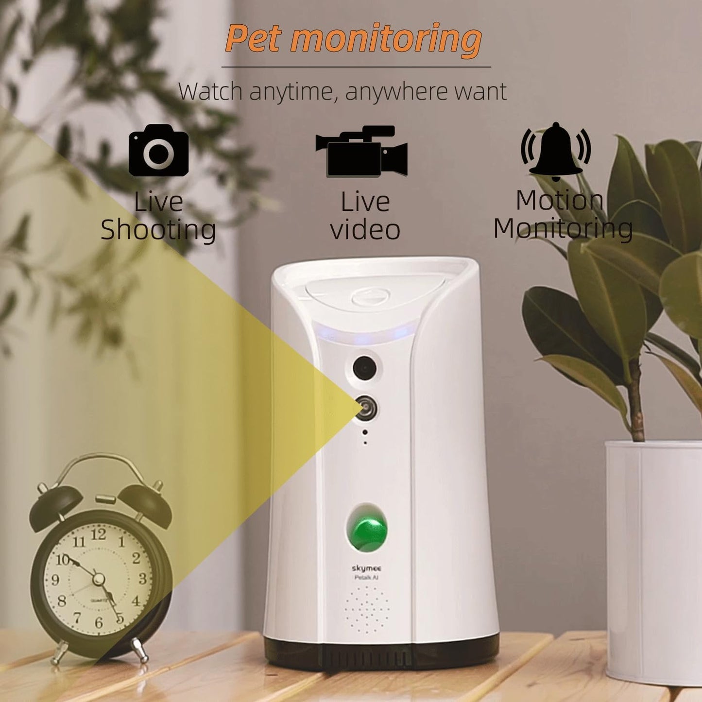 SKYMEE Dog Camera Treat Dispenser,WiFi Full HD Pet Camera with Two-Way Audio and Night Vision,Compatible with Alexa(White)