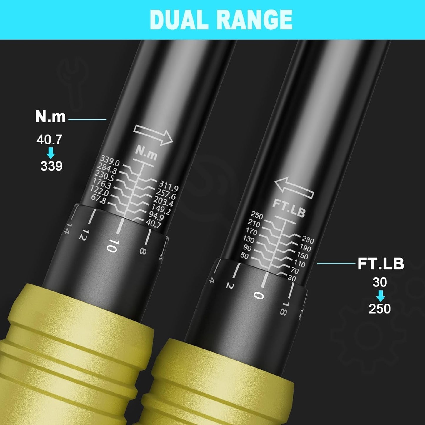 ANPUDS 1/4 3/8 1/2-inch Drive Torque Wrench, 5 Pcs Click Torque Wrench Set, 20-240in.lb, 10-110＋30-250Ft.lb with 2 Adapters, Dual-Direction, 72-Tooth, Dual Range Scales for Bike, Motorcycle, Car
