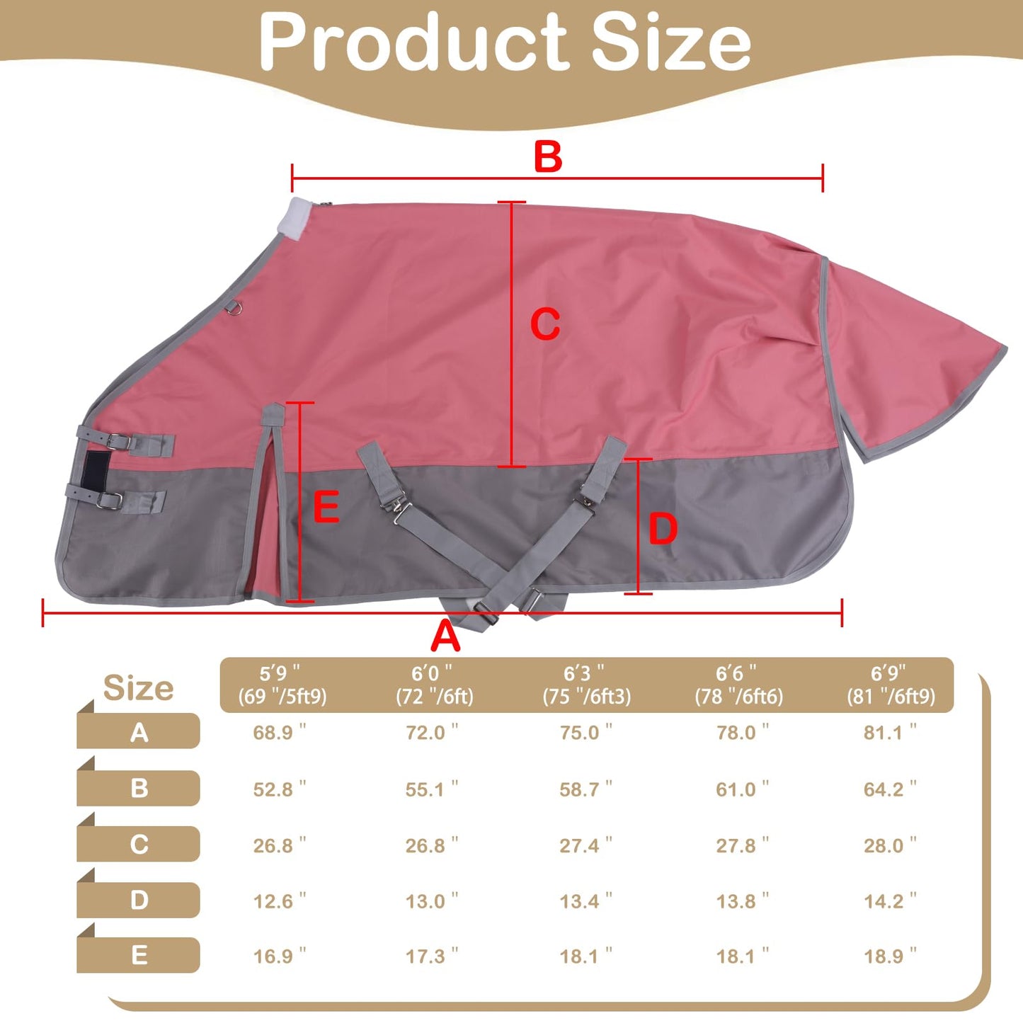 LEAFOREST 1200D Horse Blanket Waterproof Breathable Turnout (no Filling) Standard Neck Horse Sheet Pink Grey 72IN