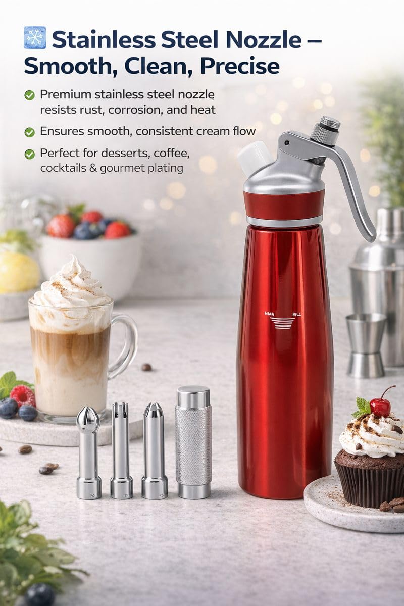 Professional Whipped Cream Dispenser – Ultra-Thick Aluminum Body & Stainless Steel Nozzle, 500ml/1000ml, Multiple Colors – Heavy Duty Cream Whipper for Desserts, Coffee, Cocktails–500ML-White