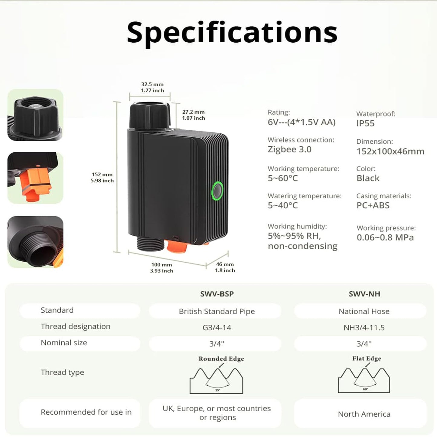 Smilewolf SWV Zigbee 3.0 Smart Water Valve IP55 Sprinkler Controller Home Automate Irrigation Compatible with eWeLink Alexa Google Home (A-SWV-NH)