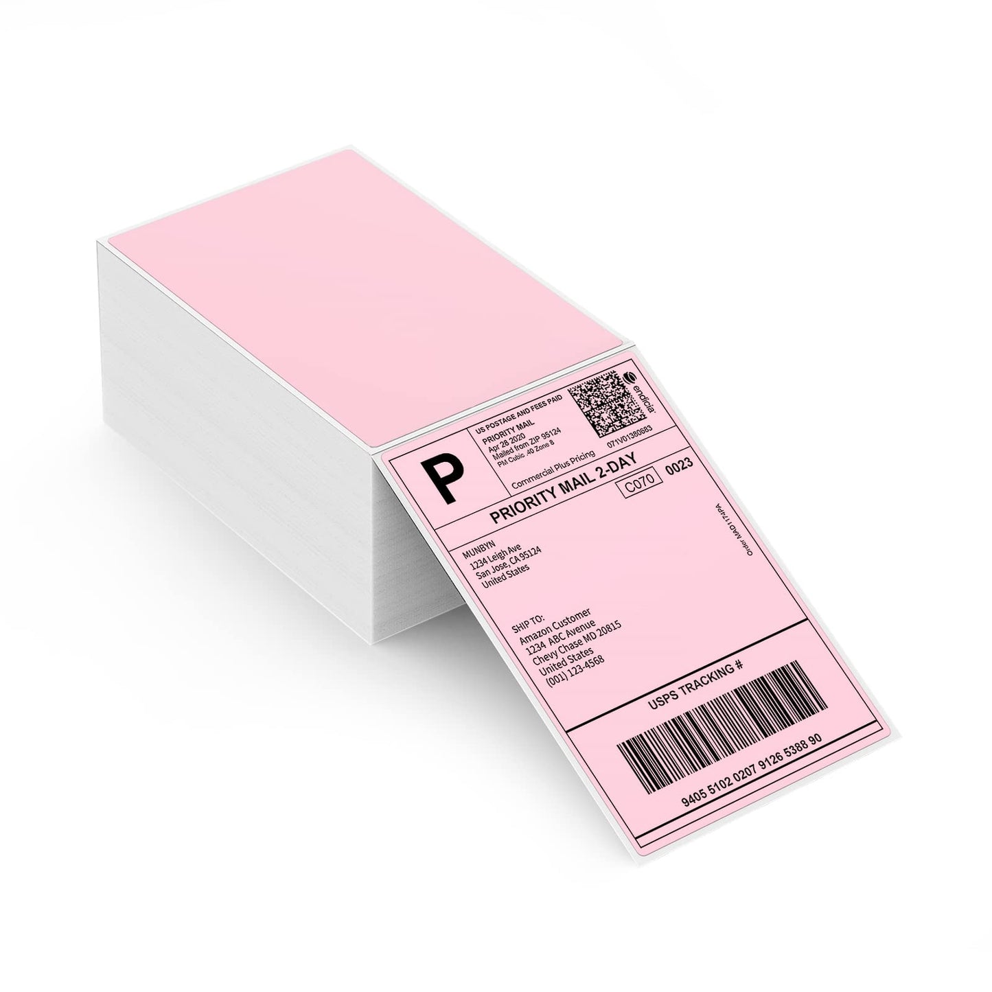 MUNBYN Thermal Labels 4x6 Fanfold for Label Printer, Compatible with Etsy, Shopify, Amazon, Royal Mail, FedEx, UPS, Pack of 500, Pink
