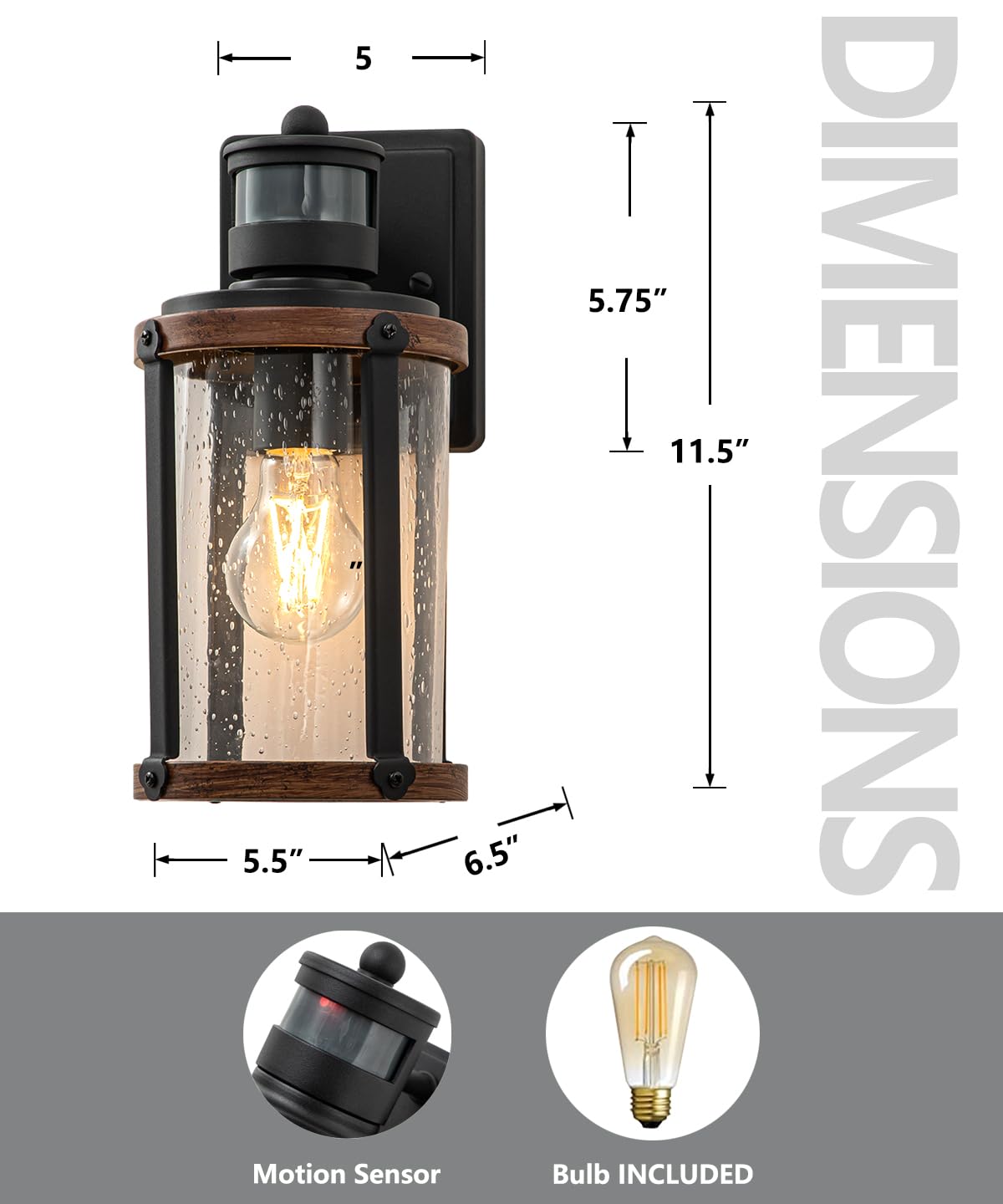 OUPAVOCS Outdoor Wall Lights for House, 3 Modes Motion Sensor Porch Lights Wall Mount, Black Dusk to Dawn Exterior Light Fixture, Outside Wall Sconce for Garage, Patio, 2-Pack(Bulb Included)