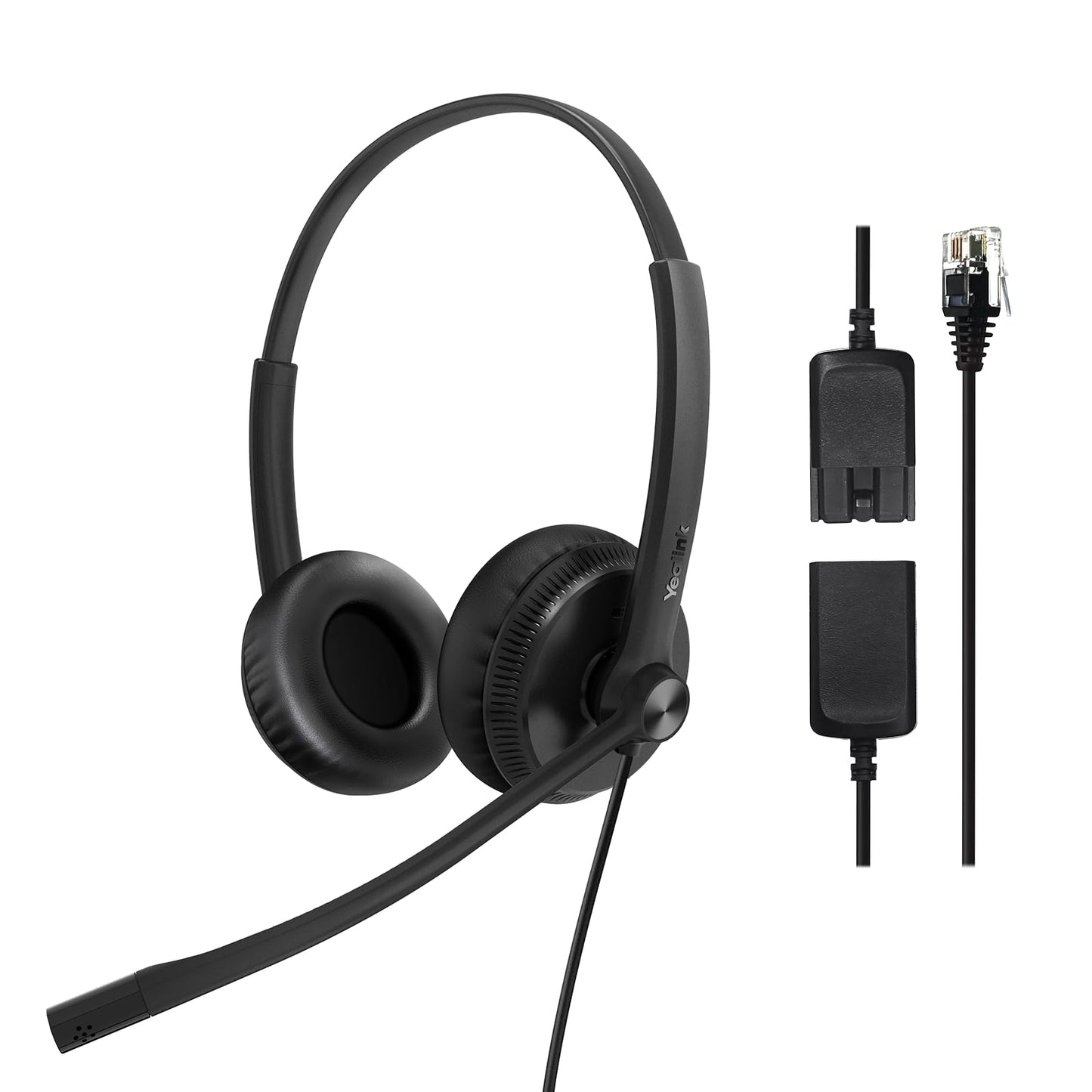 Yealink Phone Headsets for Office Phones YHS34 QD to RJ9 Wired Headset Compatible with Poly Avaya Snom Phones Desk Landline Headset with Microphone -Dual/72g/2.1m Cable