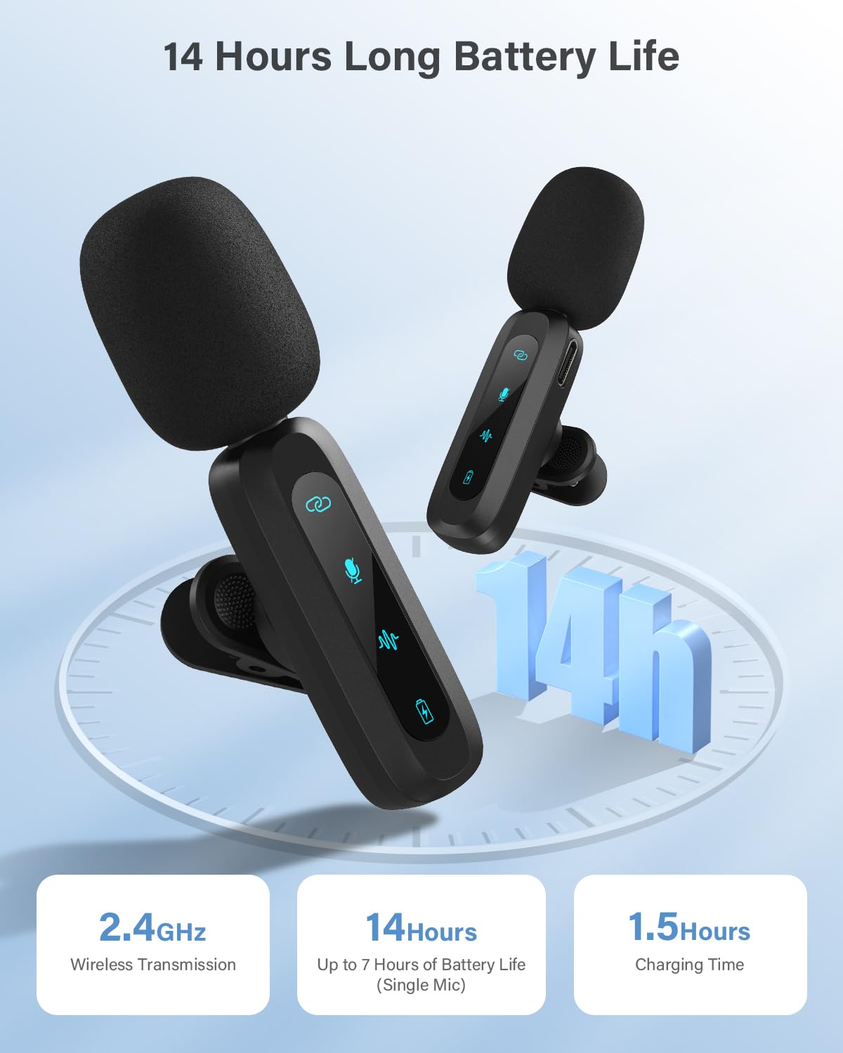 Wireless Lavalier Microphone for iPhone, iPad, Android – 2-Pack Mini Mic with Noise Reduction, Auto Pairing, 3.5mm & Lightning Receiver for Vlogging, TikTok, YouTube