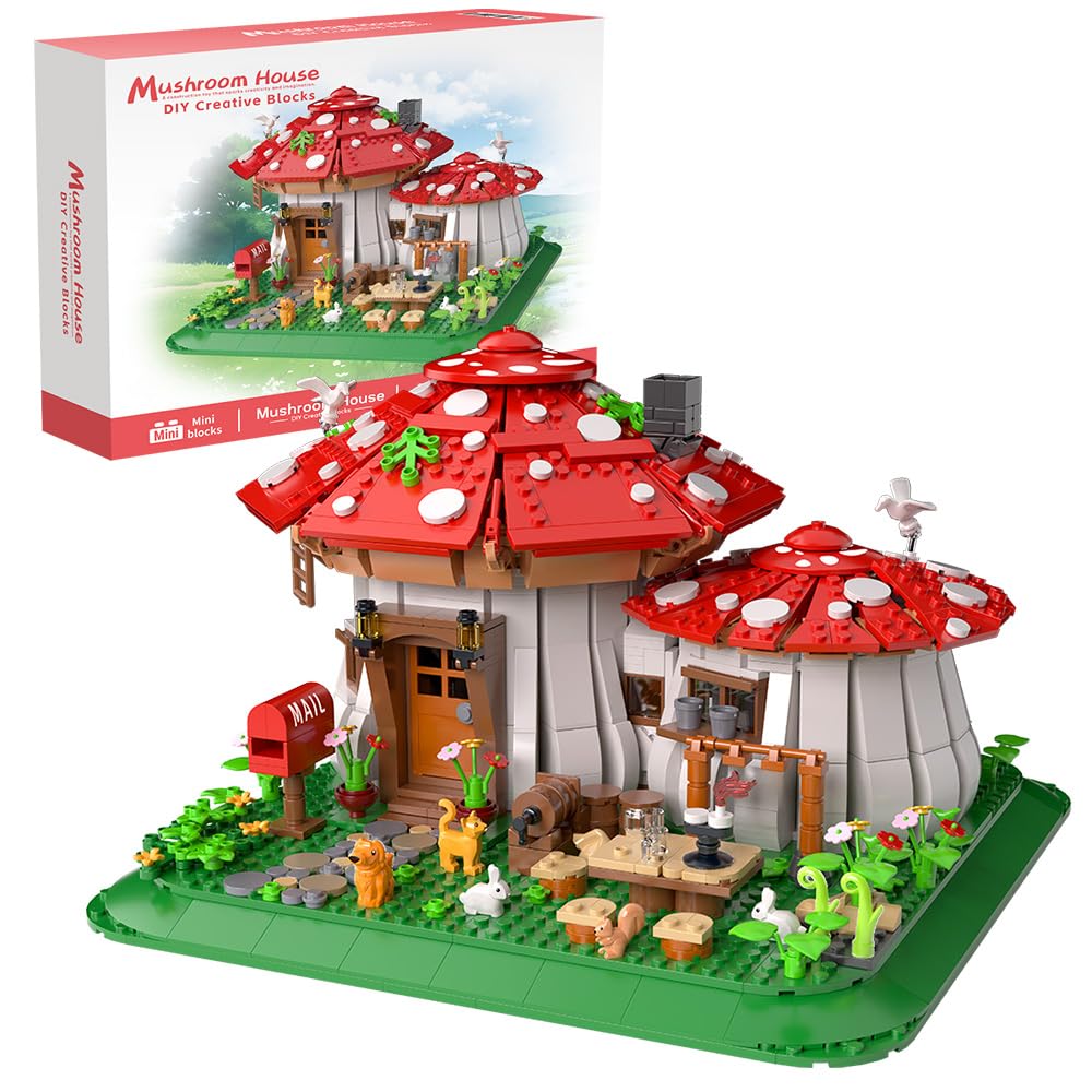 Mushroom House Building Blocks Set - Unique Design Creative Building Toy for Adults and Teens Mini Brick