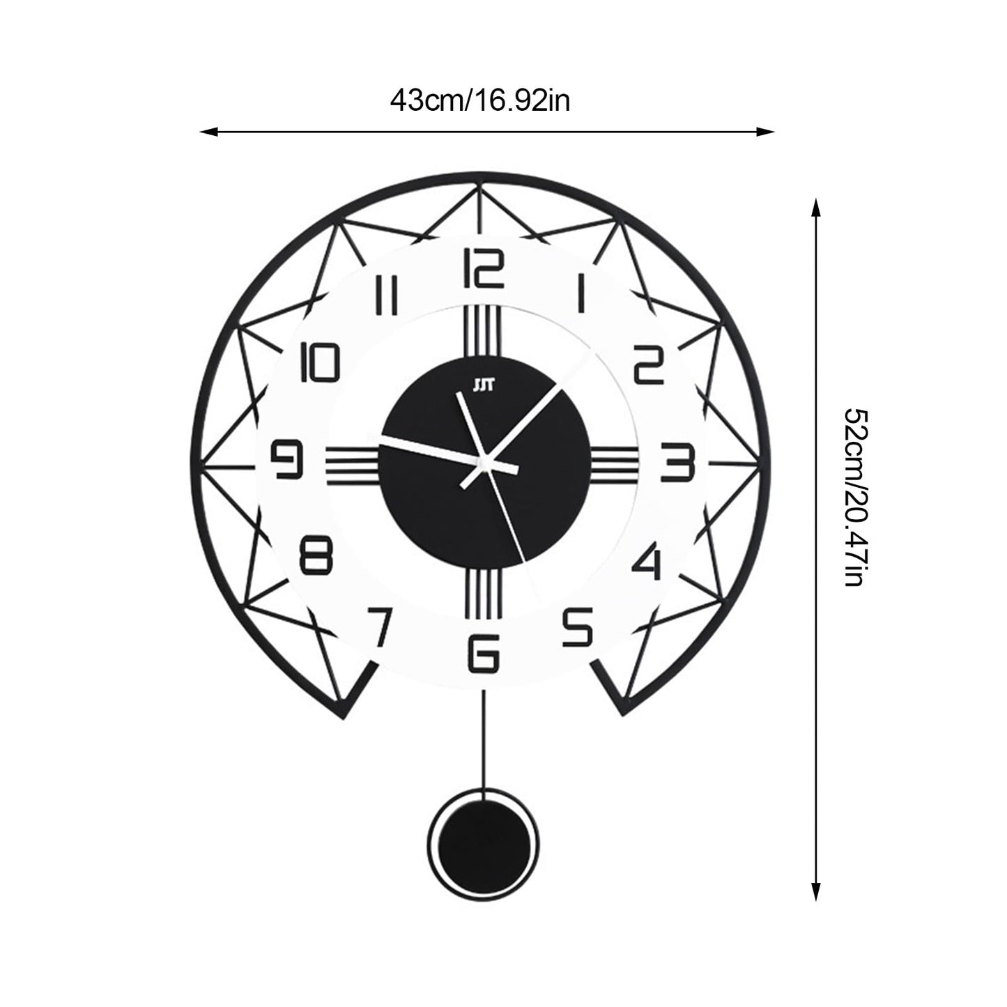 Large Pendulum Modern Wall Clock, Decor Big Silent Non Ticking Battery Operated 17 Inch Wall Clock for Living Room Bedroom Office Indoor Home Decorative