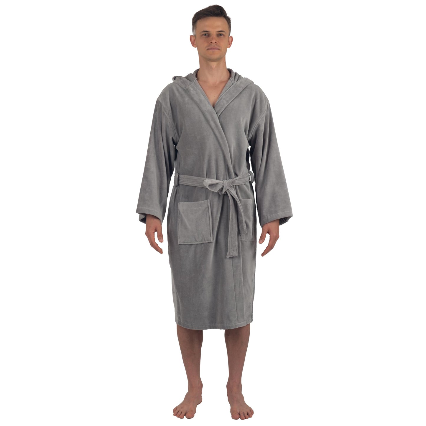 Alpine Swiss Dane Mens Hooded Bathrobe Pure Cotton Terry Cloth Long Robe for Men Super Absorbent Quick Drying Luxury Spa Robe GRY XL/2XL