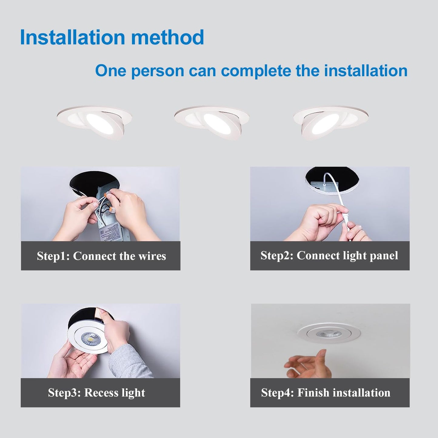 CSACCT LIGHT Ultra Thin 4 Inch Gimbal LED Recessed Pot Lights, 9W 900LM Dimmable, 3000K 4000K 5000K Selectable, IC Rated with Junction Box, ETL Listed, 6 Pack