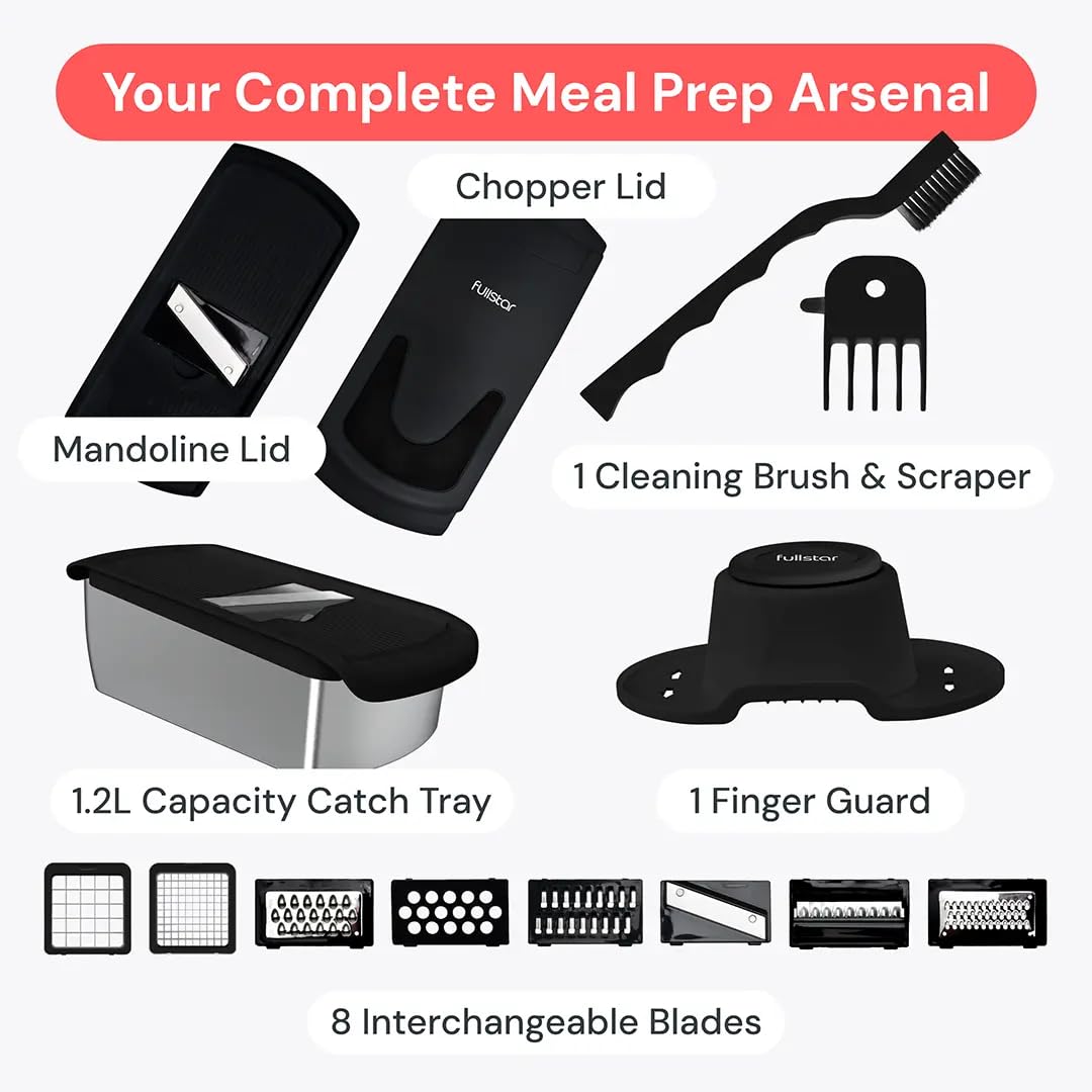 Fullstar Vegetable Chopper & Mandoline Slicer - Julienne Cutter Dicer Grater for Food Veggie Onion Cucumber Tomato Salad Potato Cheese - Kitchen Essentials & Gadgets (PRO 14-in-1, SS Black)