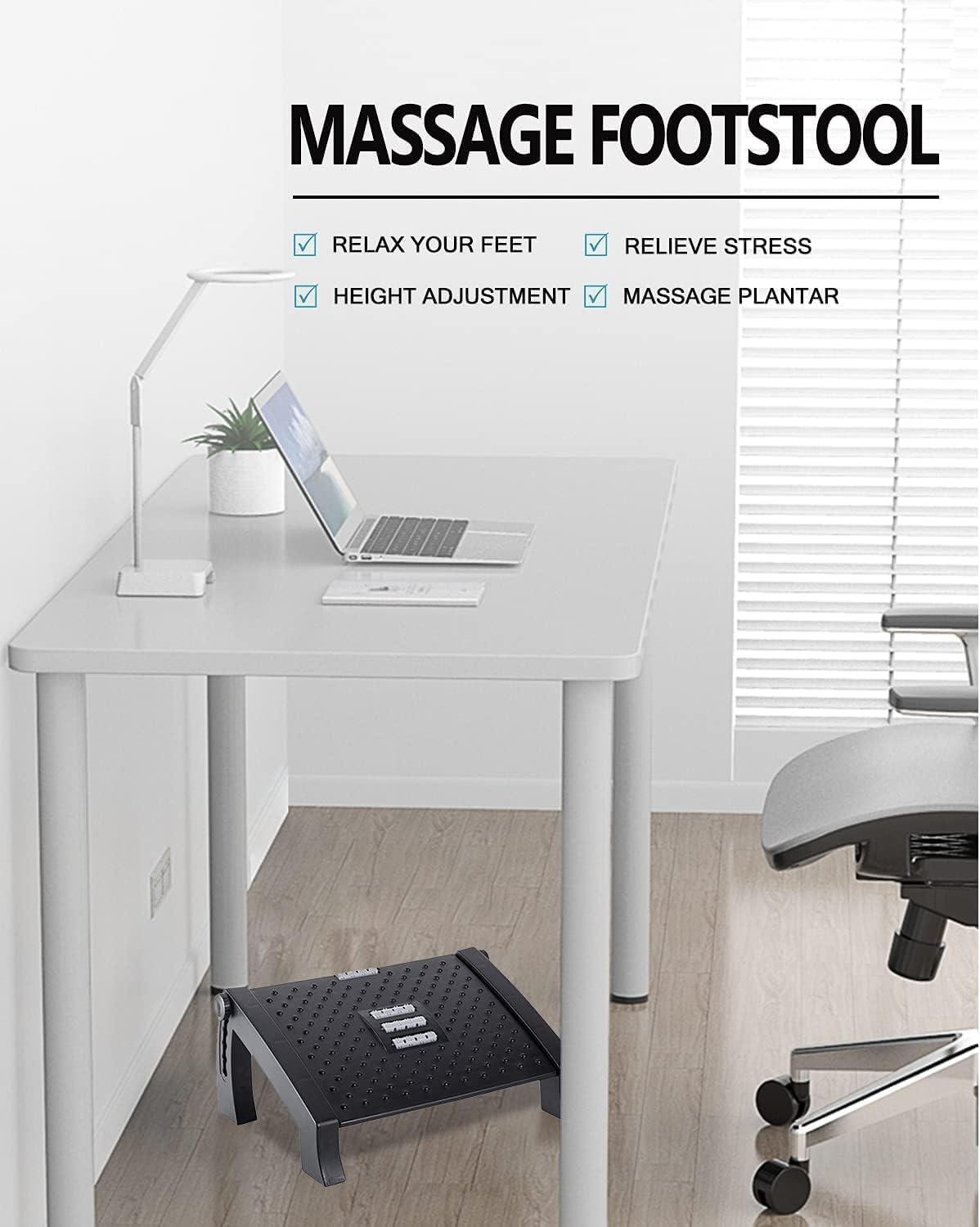 Adjustable Foot Rest Under Desk, Ergonomic Under Desk Foot Rest for Home & Office Use, Foot Stool Under Desk with Massage Surface, 6-Height Multi-Angle Foot Stool at Work, Ergonomic Posture Footrest