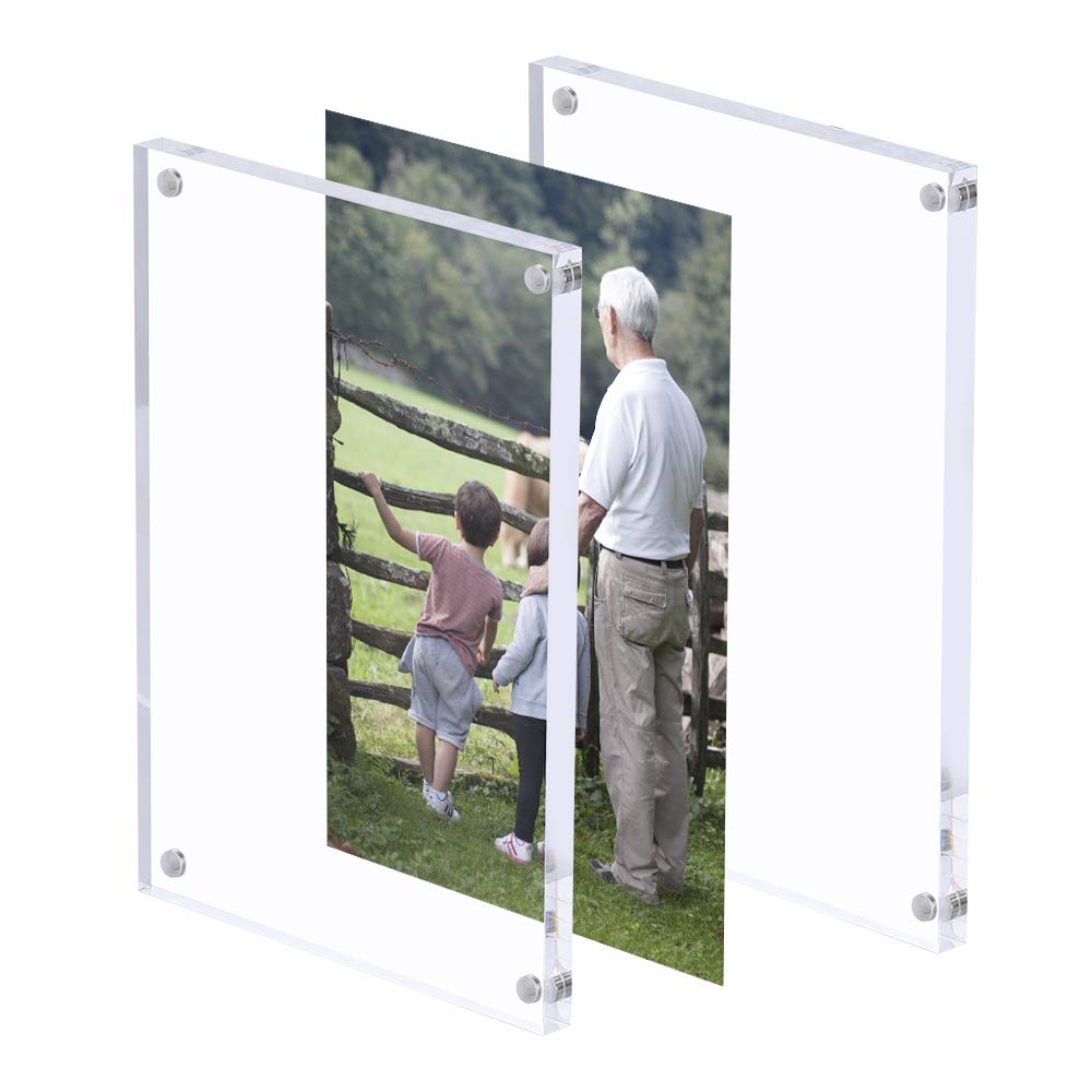 5x7 Acrylic Photo Frame, Magnetic Picture Frames, 10 + 10MM Thickness Stand in Desk Table, Clear (5 Pack)