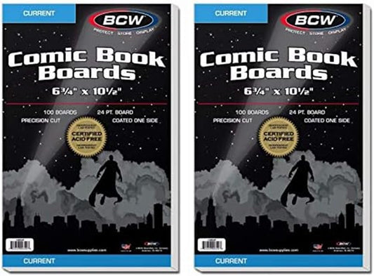 BCW Current Comic Book Backing Boards - 200 Pack | 24 pt., Coated, Buffered with 3% Calcium Carbonate | Precision Cut for Current Comic Bags | Long-Term Comic Book Storage