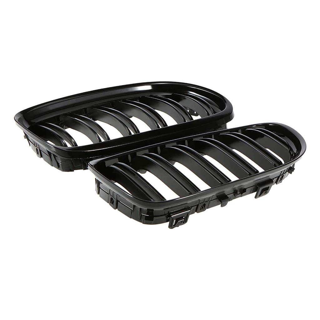 SNA E90 Grill Compatible for 2009-2011 3 Series E90 E91 (Double Slats Gloss Black Kidney Grille, 2-pc Set)