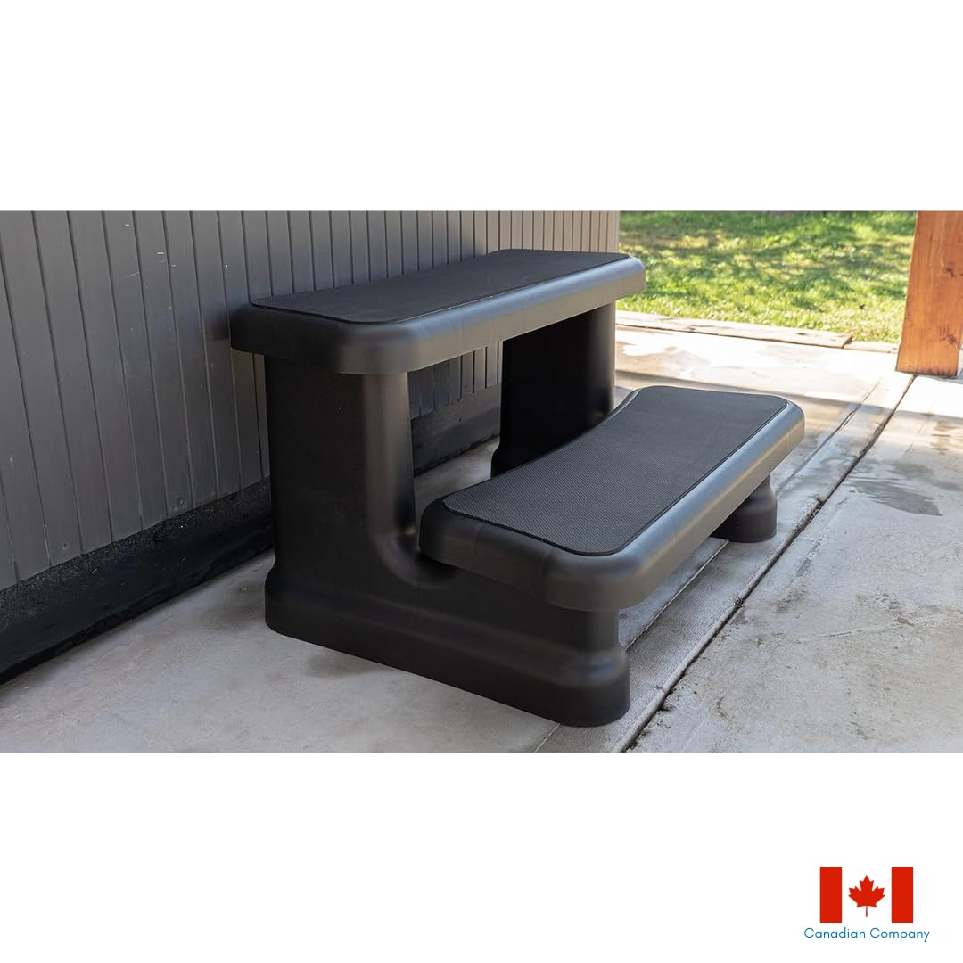 ABC Spa Plastic Black Spa Steps with 10" x 28" Soft Foam Tread – 16 Inches Height Spa Steps - Soft Touch, Anti Slip Surface Hot Tub Spa Steps - Durable, Round Corner, 2 Steps Swim Spa Step - 6.8 Kg