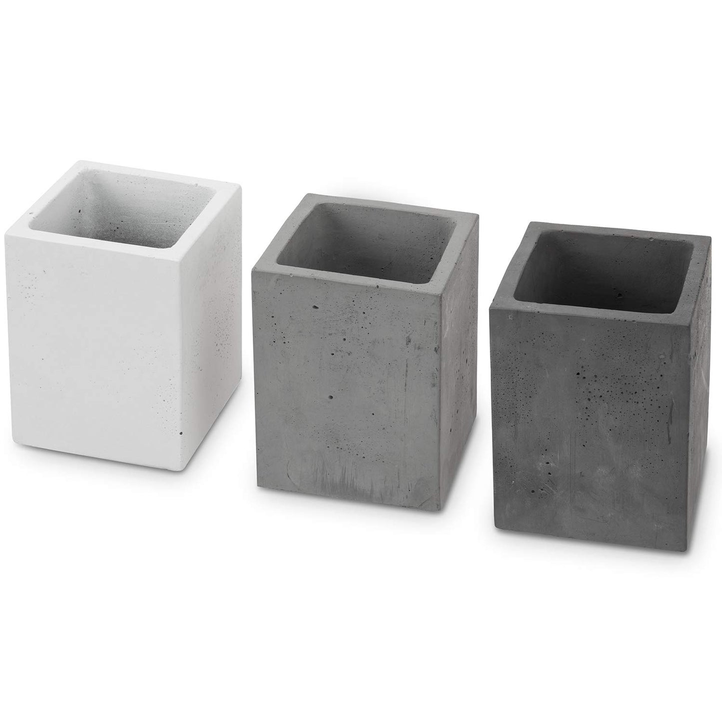 MyGift Modern Mixed Color Gray Concrete Pen and Pencil Cups, Office Stationary Organizers, Set of 3