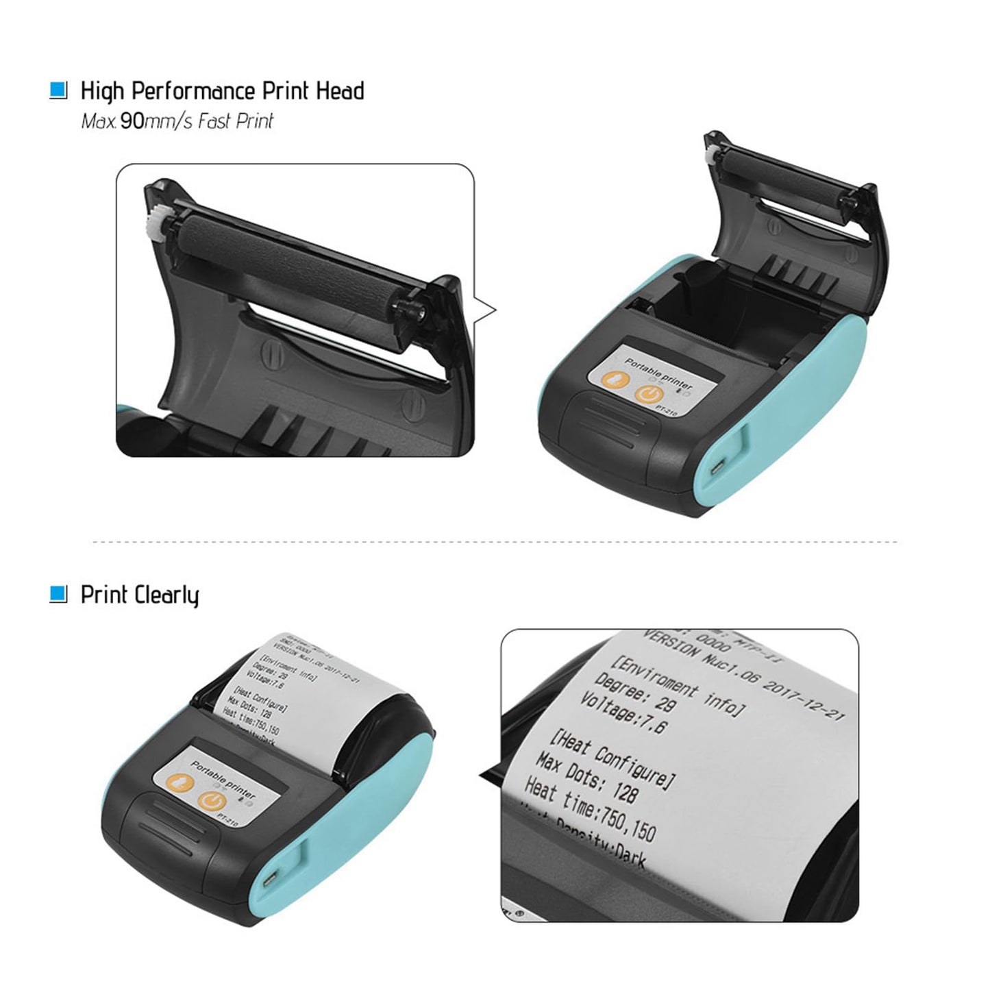 Sunydog Thermal Receipt Printer,PT-210 Portable Thermal Printer Handheld 58mm Receipt Printer for Retail Stores Restaurants Factories Logistics