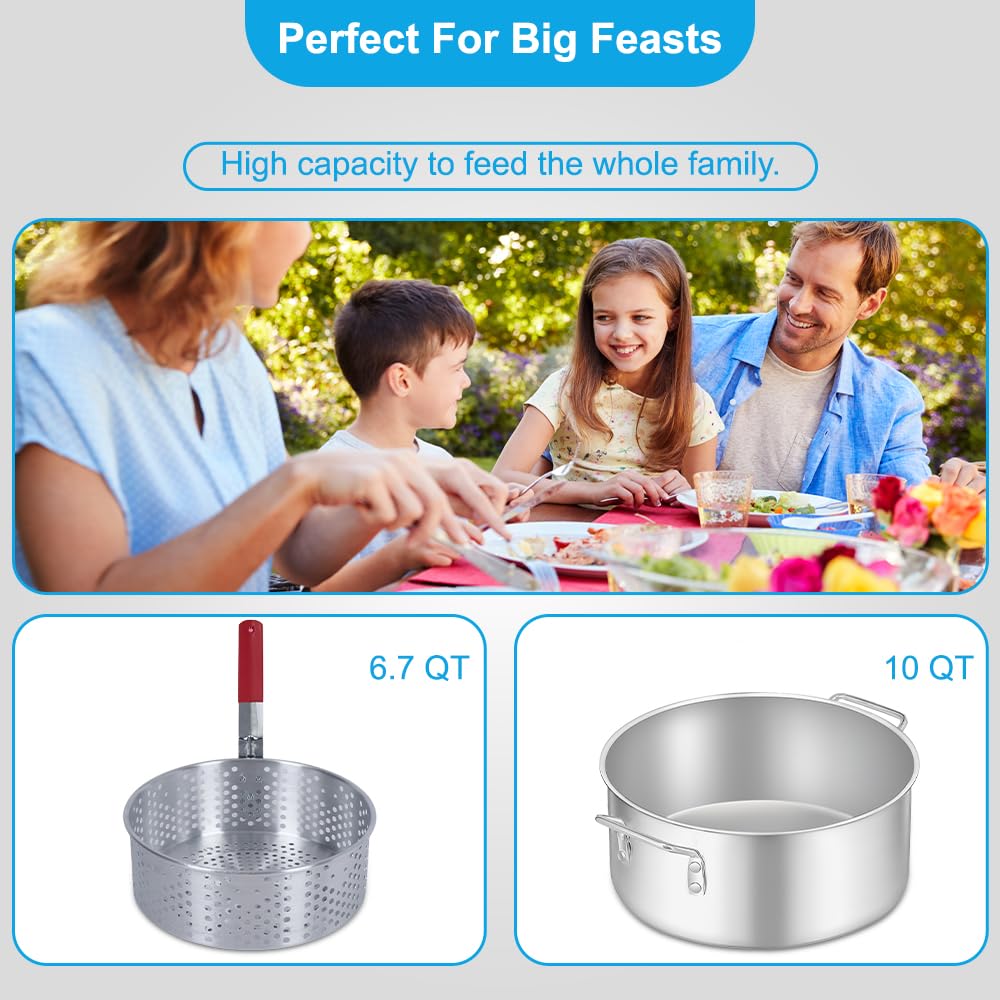 10QT Outdoor Fish Fryer Kit – Heavy-Duty Aluminum Pot & 6.7QT Basket, Propane Deep Fryer for Seafood, Turkey, Chicken & More
