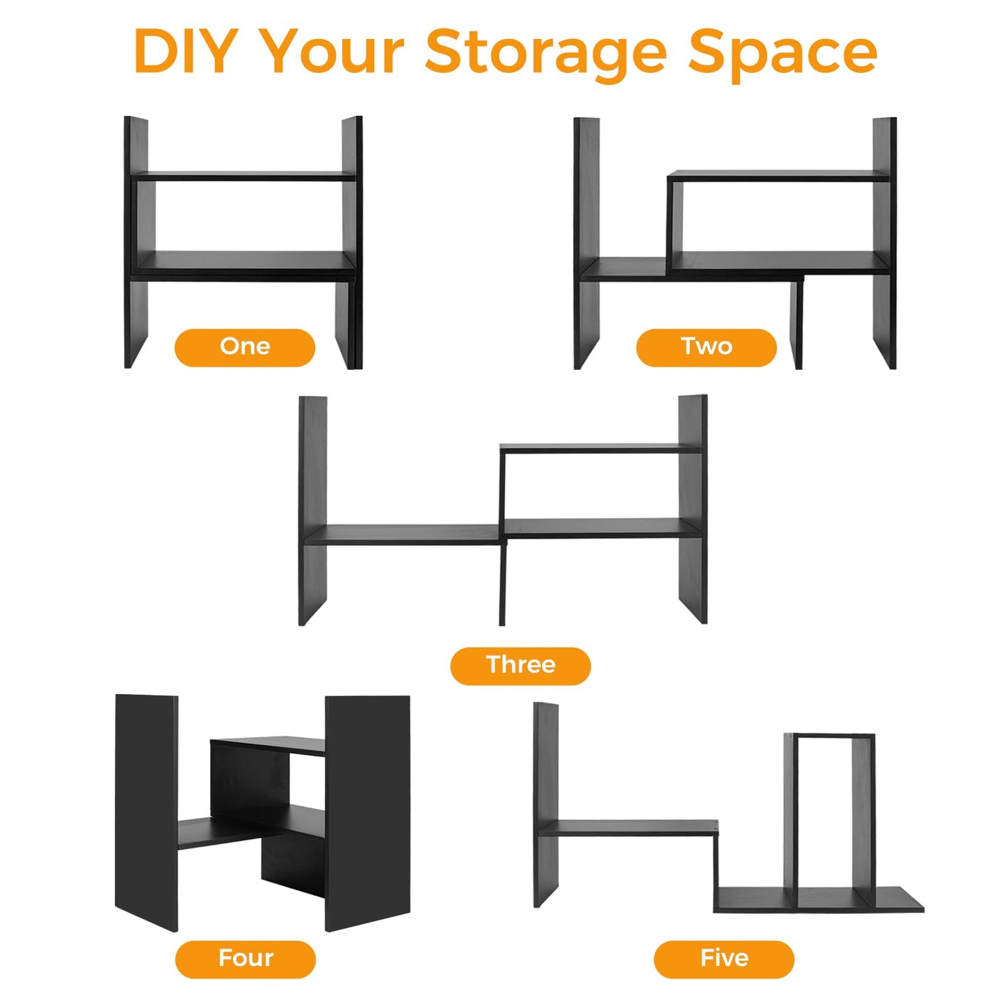Olyzer Desktop Bookshelf Organizer, Adjustable Display Shelf Rack Office Storage Desk Shelf Free Style Display Stand Shelf Rack for Home Decor, Office (Black)
