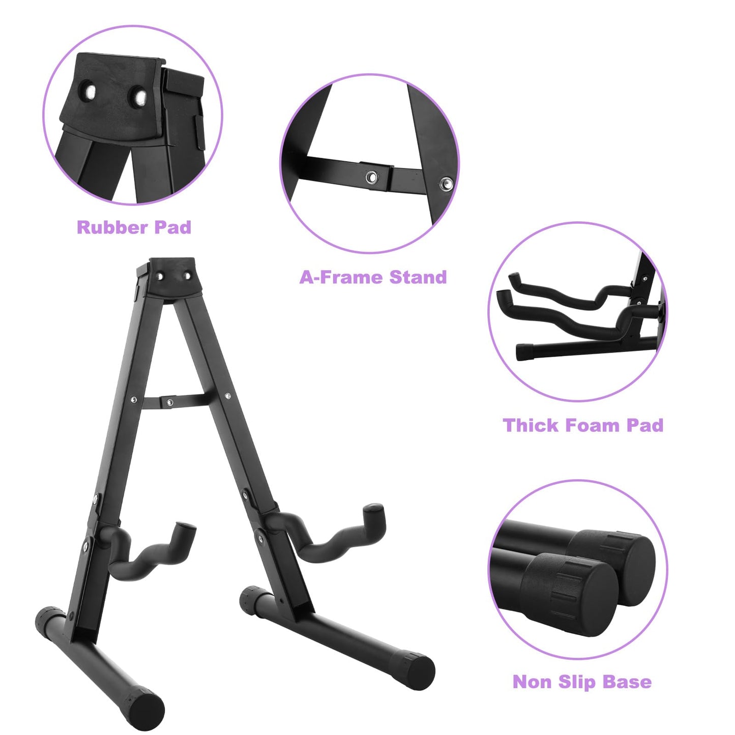 Acrux7 2 Pack Guitar Stand Metal Floor Guitar Stands Foldable Folding A Frame Guitars Stands Universal Fits Any Guitars, Acoustic, Classical, Bass (Black)