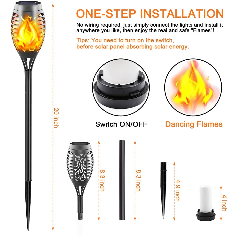 AIRREIK Mini Solar Torch Lights with Flickering Flame, 12LED Solar Fire Light Outdoor Waterproof, Auto On/Off Landscape Decoration Lighting Tiki Torches for Garden, Yard, Pathway, Lawn (16 Pack)