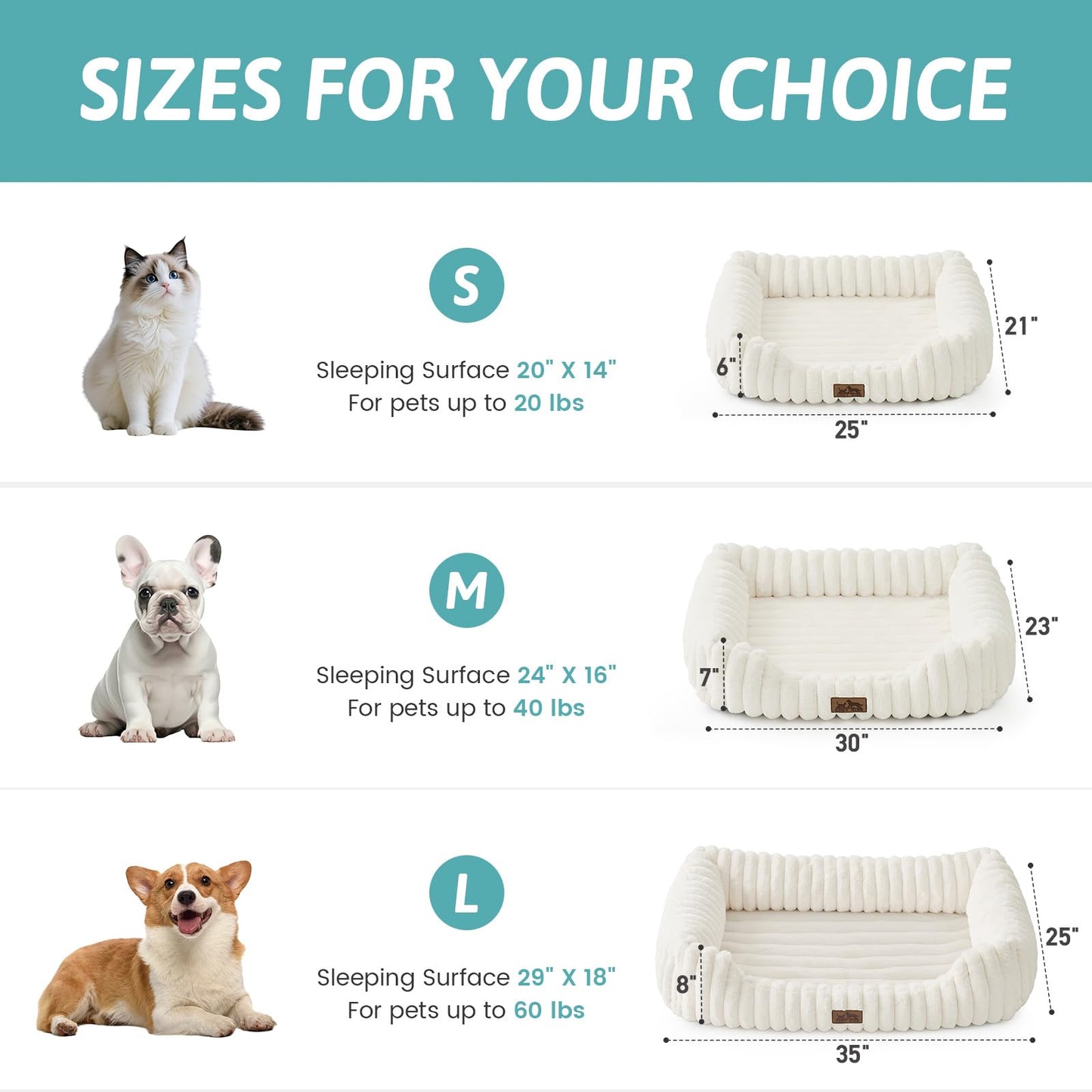 COZY KISS Orthopedic Dog Bed for Small Dogs & Cats - Washable Rectangle Pet Bed with Anti-Slip Bottom, Soft Calming Cat & Puppy Bed for Indoor Pets (25"x21"x6", Cream)