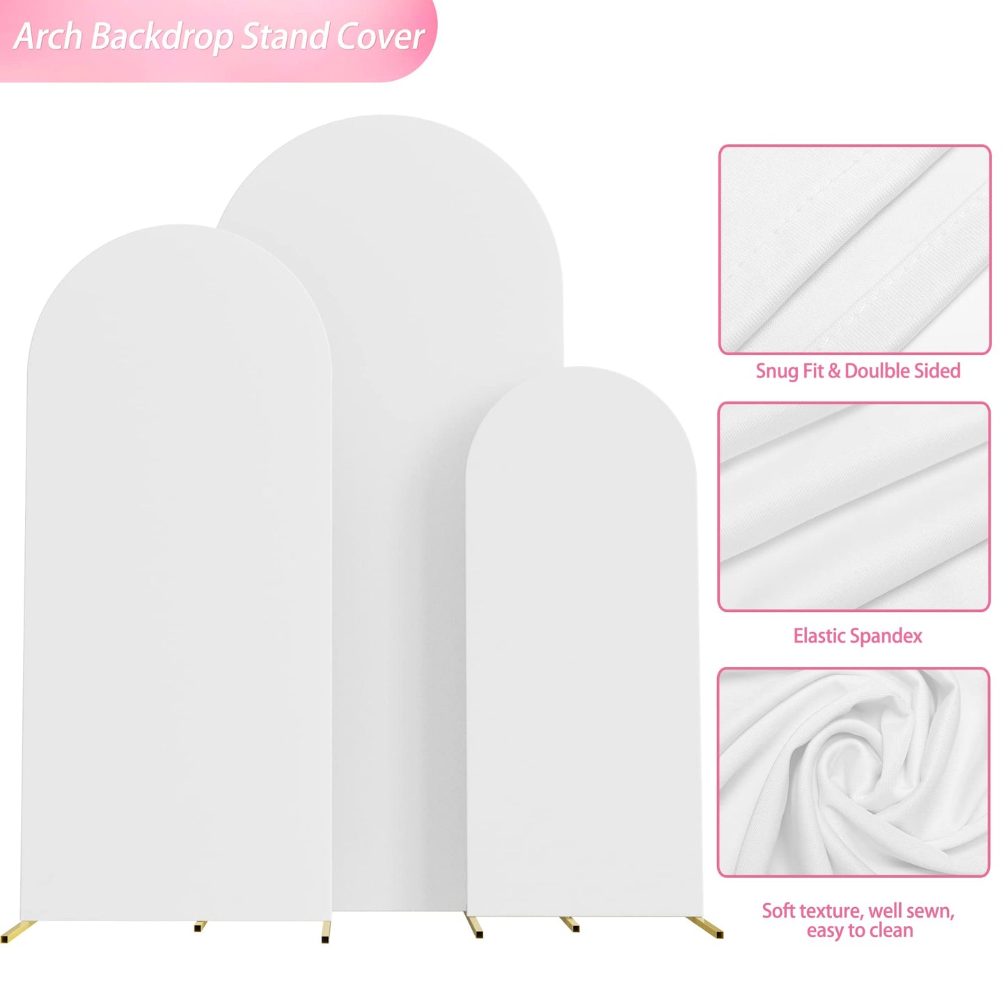 Wokceer Set of 3 Wedding Arch Cover Spandex Fitted Wedding Arch Stand Covers for Round Top Chiara Arch Backdrop Stands Cover for Birthday Party Ceremony Banquet Decoration 4ft,5ft,6ft White
