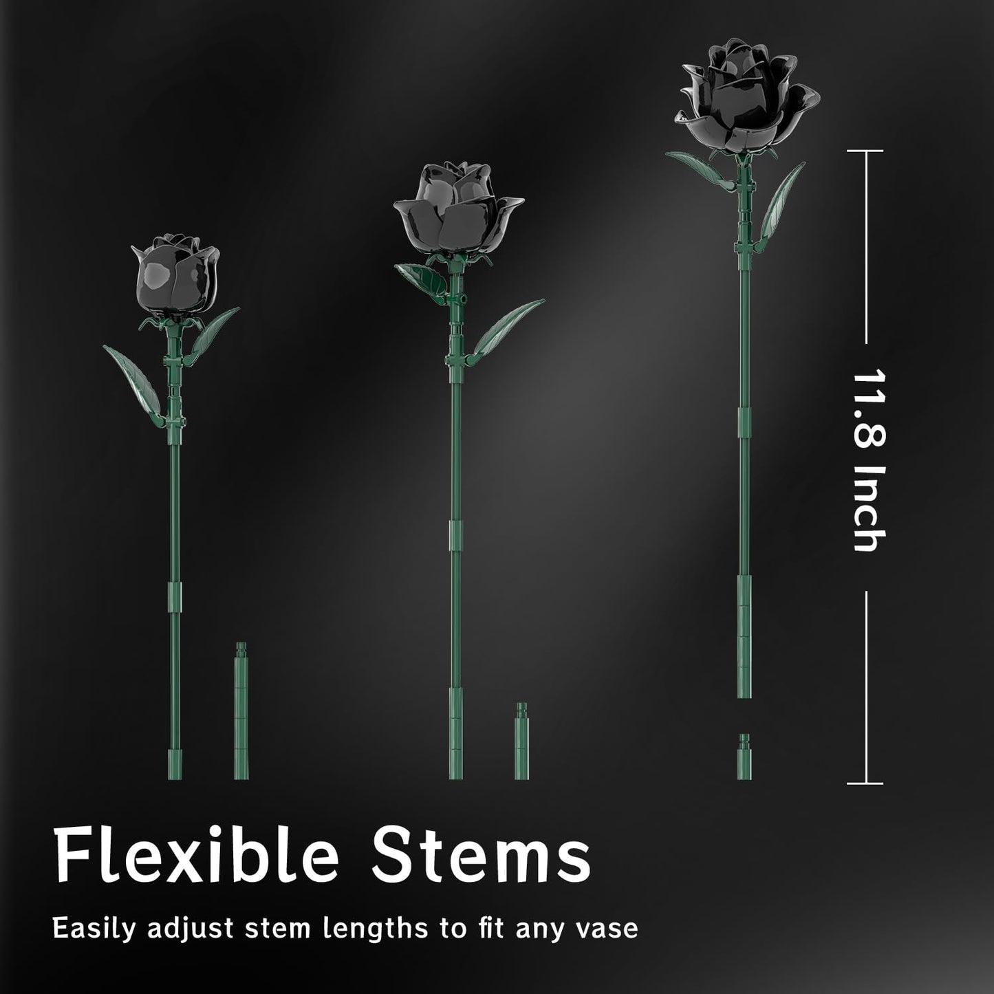 Black Roses Bouquet Building Set, Artificial Flowers Botanical Collection Building Block for Adults, Gothic Decor for Women, Girls, Compatible with Lego Flowers, 11009 (585PCS)