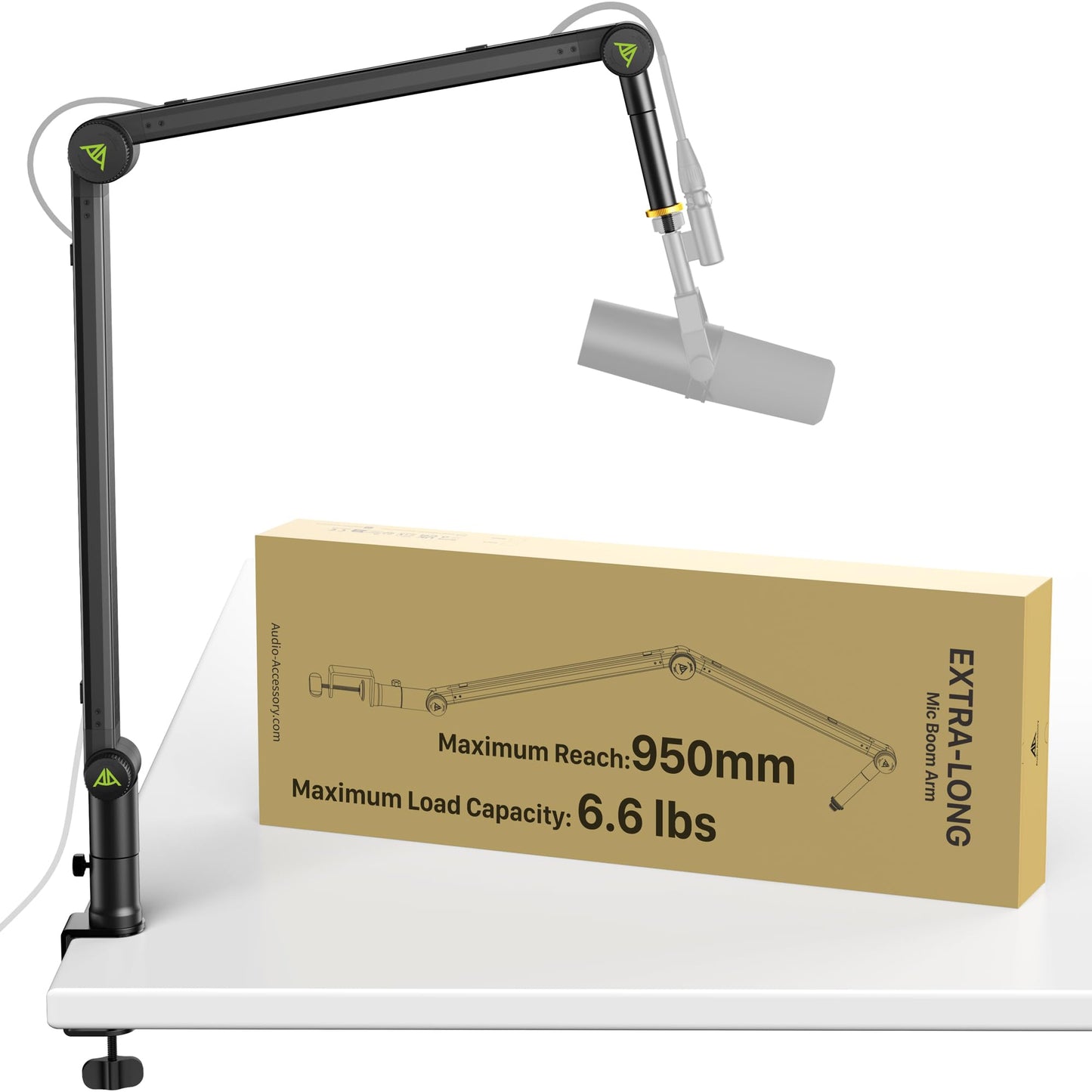 AA AUDIO ACCESSORY Mic Boom Arm (Design for Heavy Mic) 6.6lbs Load Capacity, 950mm Reach, Gear Lock Design, Suspension Scissor Microphone Stand Desk Mount for Shure SM7B MV7, Blue Yeti, Rode PodMic