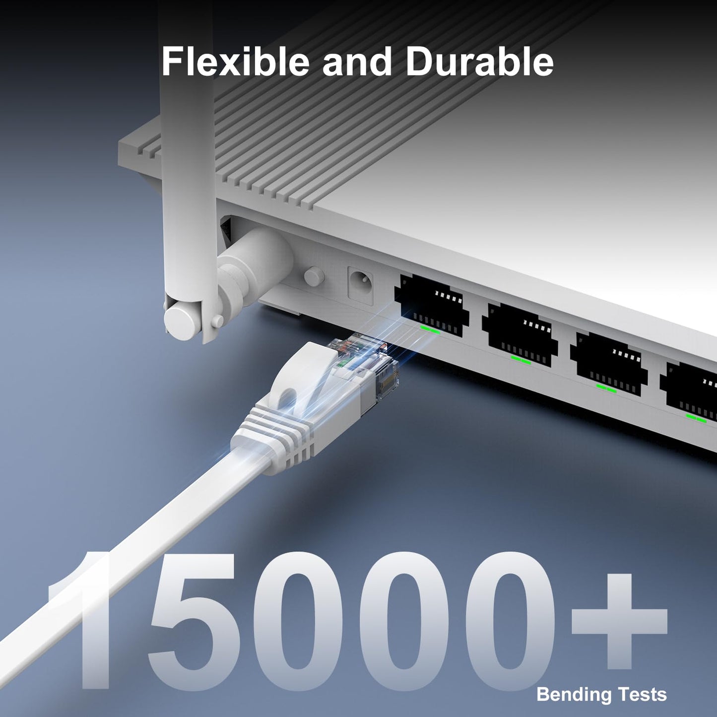 Cat 6 Ethernet Cable 150 ft White, Flat Cat6 Internet Network Cable, High Speed 10Gbps Computer Cord with 35 Clips & 4 Straps, RJ45 LAN Patch Cord for Outdoor, Indoor, Modem, Router, PS4/5