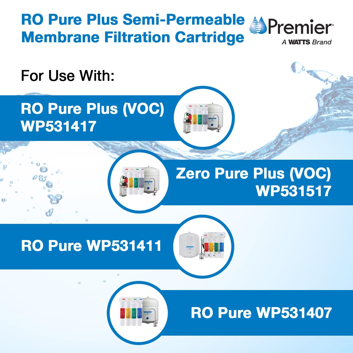 Original Watts Premier (105331) RO Pure (RO-4) Membrane - 11x3x3 inches, White/Green