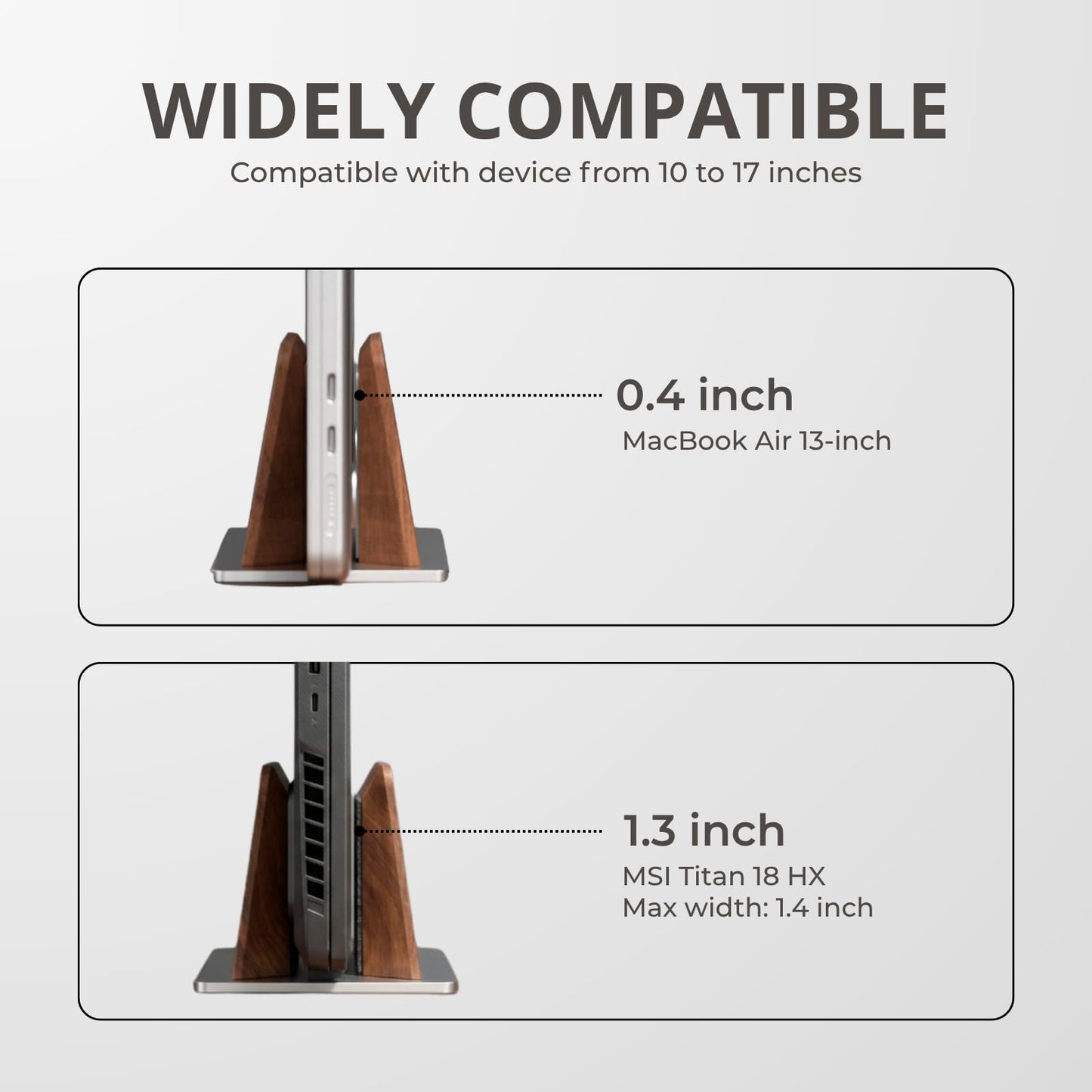 muso Wood Vertical Laptop Stand, Single Slot Walnut Wood Laptop Holder Vertical with Adjustable Dock Size, Adjustable Width for MacBook and Other Laptops, Space-Saving Desk Organizer for Small Office