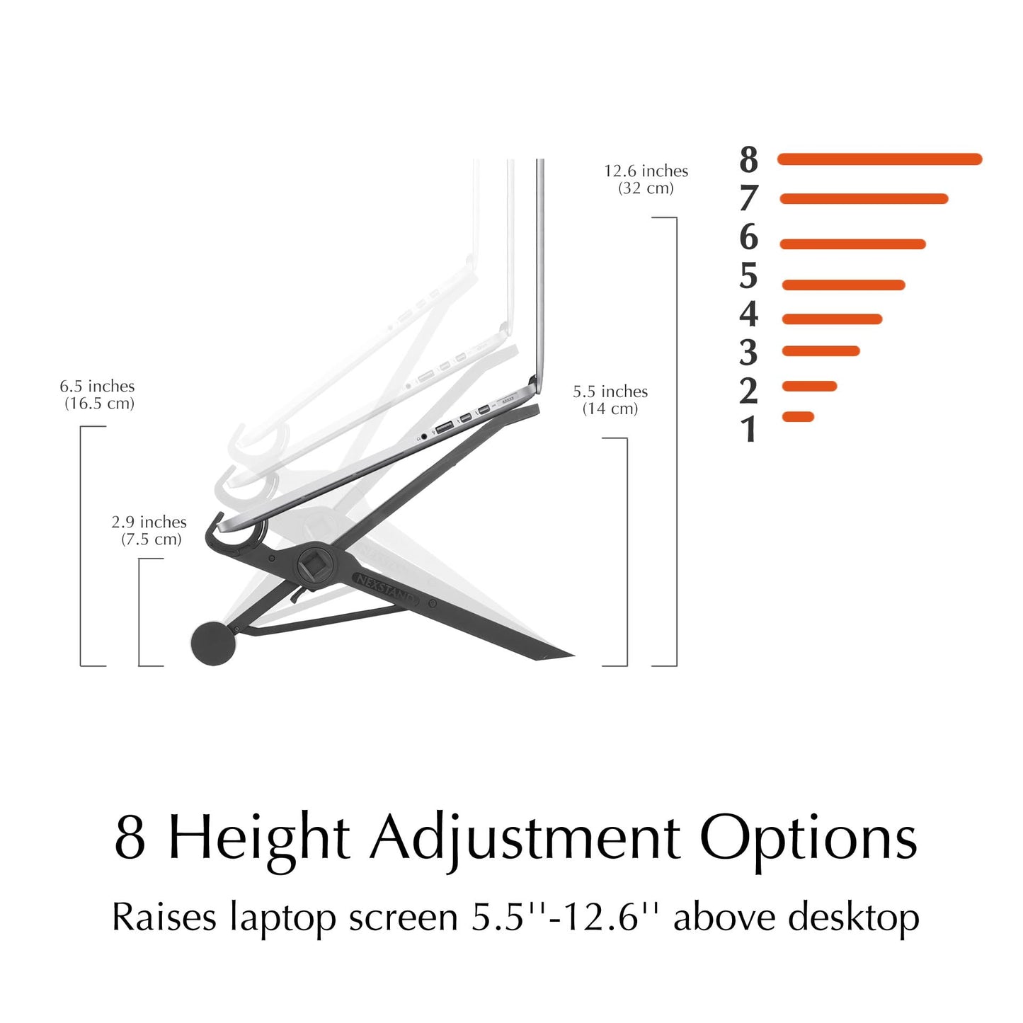 NEXSTAND K2 Laptop Stand for Desk, 8-Levels Adjustable Height Ergonomic Laptop Riser, Ventilated Computer Stand Holder Compatible with MacBook Air Pro, Dell, 10-17” Laptops