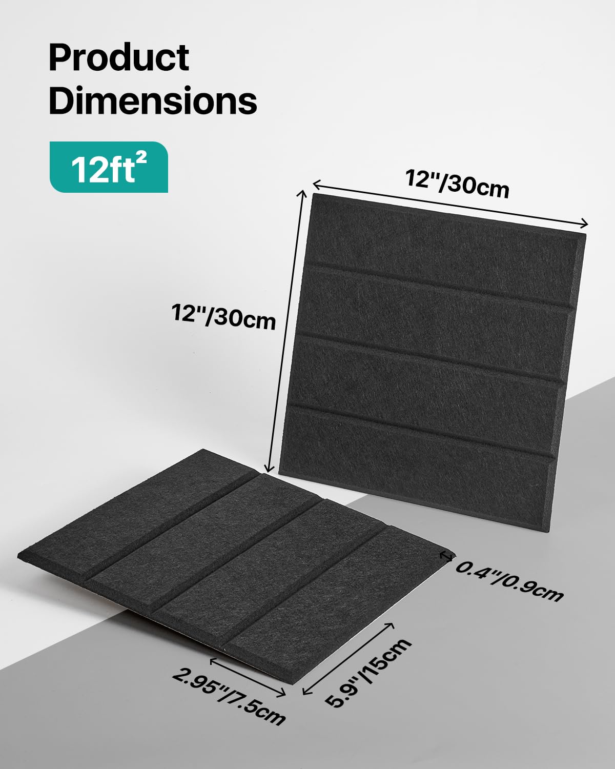 Soundsbay Sound Proof Panels Self-adhesive, 12 Pack Acoustic Panels Soundproofing High Density Panneau Acoustique, 12"×12"×0.4" Acoustic Wall Panels for Bedroom, Door, Ceiling, Living Room Black