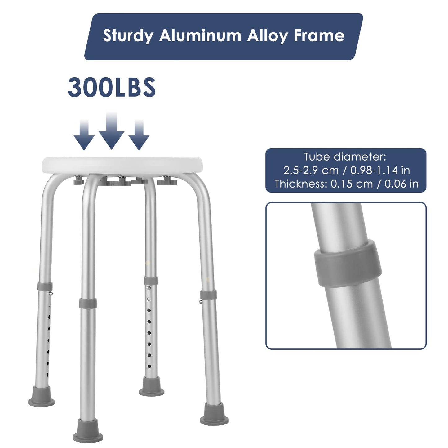 LIFERUN Adjustable Shower Stool，Bathtub Seat, Shower Chair, Non-Slip and Waterproof, Lightweight Aluminum, Bathroom, Seniors, Handicapped, Pregnant Women, Adults and Children,White