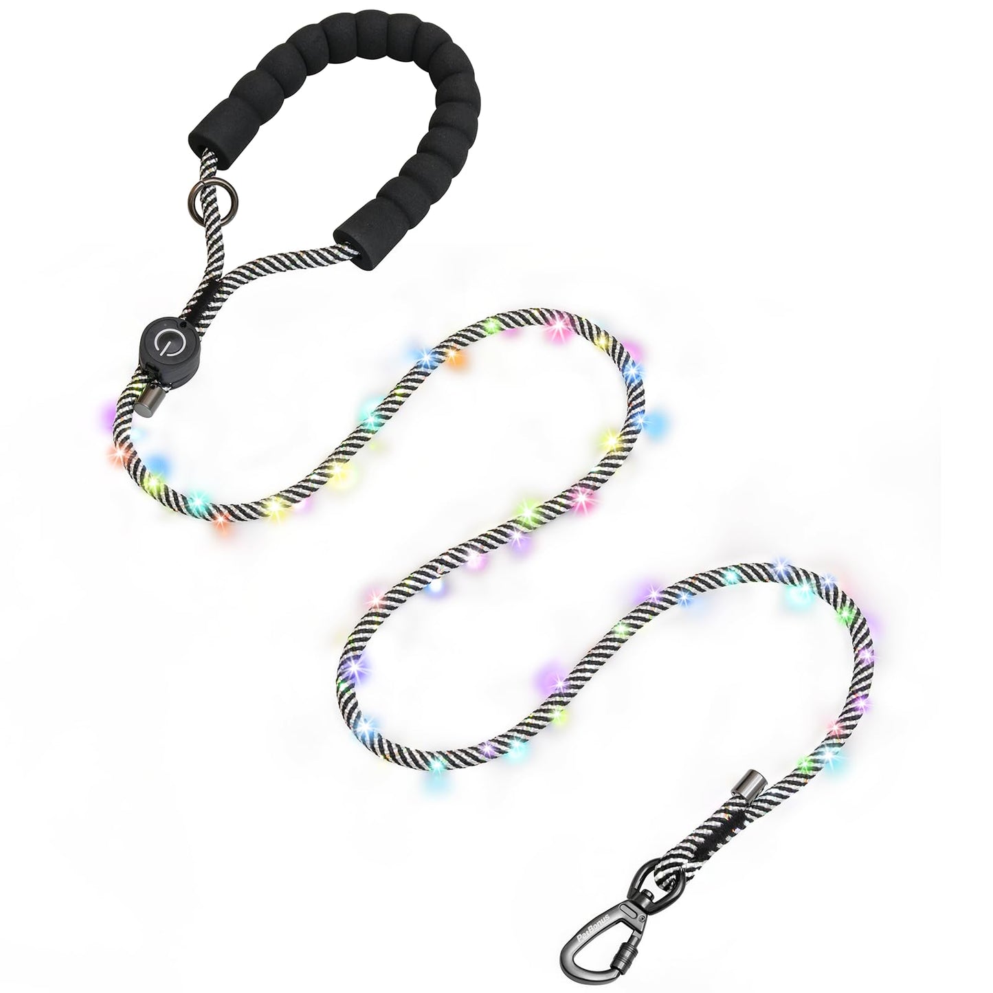 PetBonus 5 FT LED Dog Leash, Rechargeable Light Up Rope Dog Lead, 3 Lighting Modes, Thick Soft Padded Handle, Safer Night Walking for Small Medium Dogs (Black)