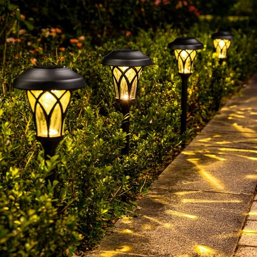 GIGALUMI Solar Lights Outdoor 6 Pack, Solar Landscape Lights Warm White, Black Super Bright High Lumen Waterproof Metal Automatic Solar Lights for Yard, Pathway, Garden, Walkway