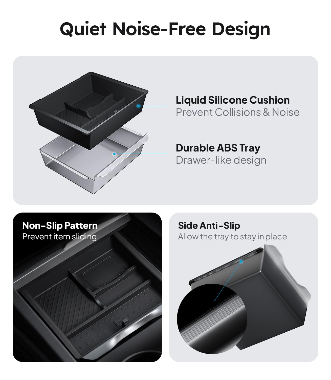 Wigoo for Tesla New Model Y Juniper & Model 3 Highland Center Console Organizer [Double Layer Space, Slide Smoothly] Model 3 (2024-2026)/Model Y Juniper(2025-2026) Accessories, 4PCS Black